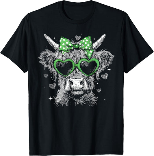 Highland Cattle Cow Lucky Shamrock Irish St.Patrick's Day T-Shirt - T-Shirt | Black