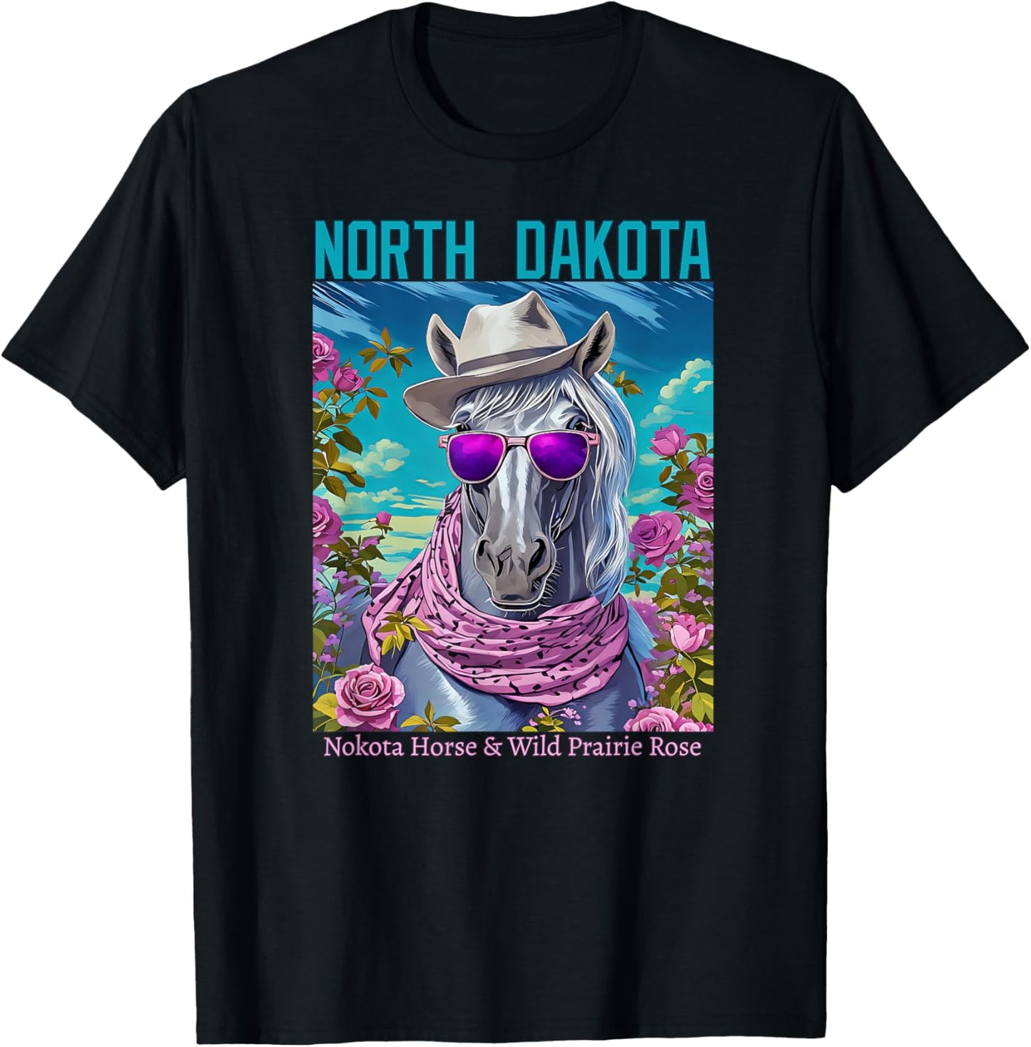 North Dakota's Official Animal and Flower Illustrated T-Shirt - T-Shirt | Black