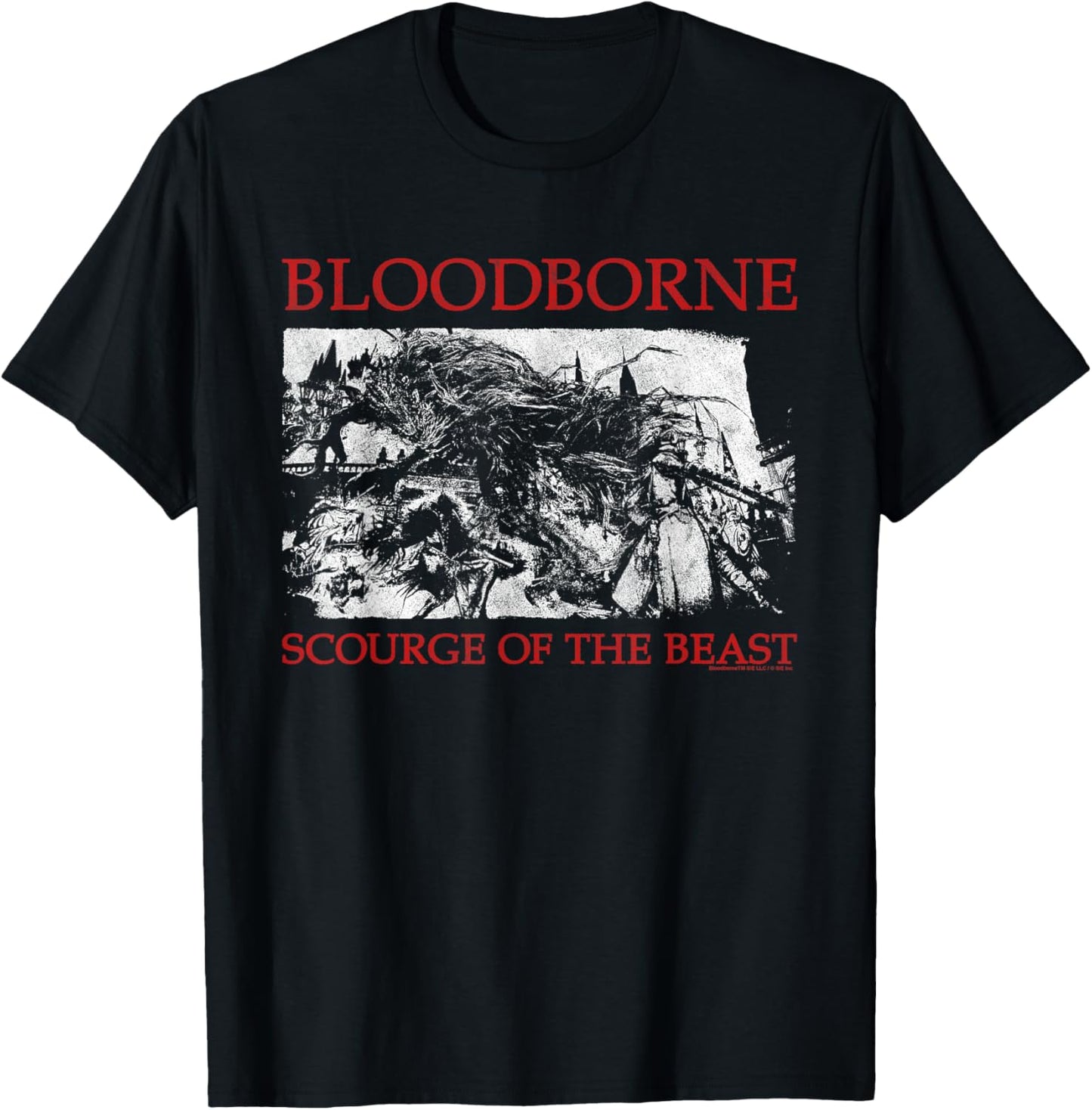 Bloodbourne Scorage of The Beast Scene Red Text Video Game T-Shirt - T-Shirt | Black