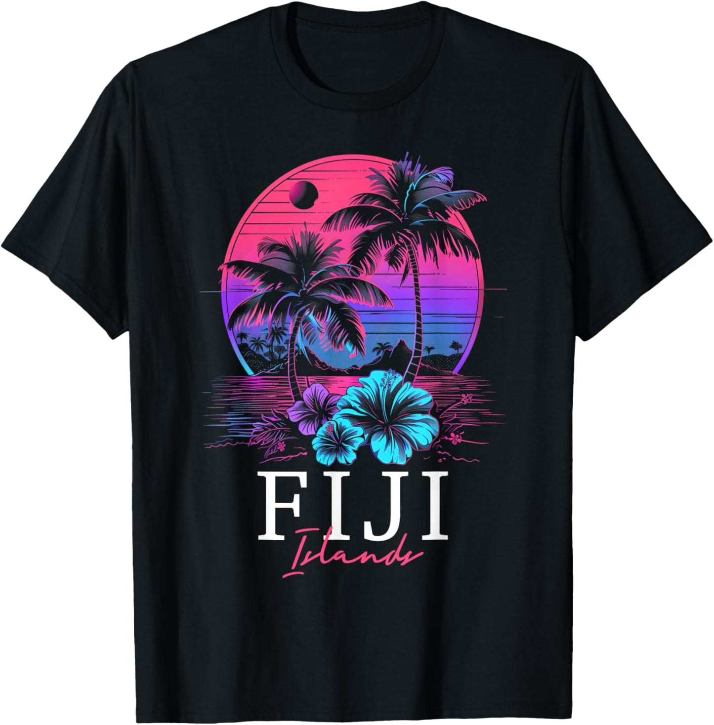 Fiji Islands Hibiscus Flowers Beach Surfer Souvenir T-Shirt - T-Shirt | Black