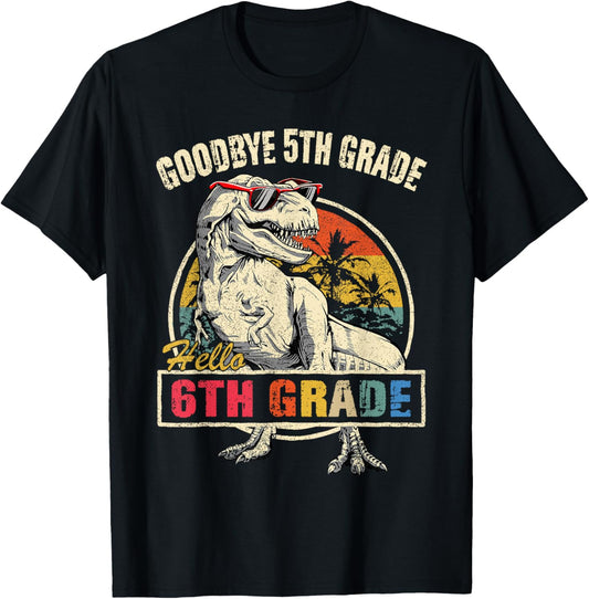 Goodbye 5th Grade Hello 6th Grade Graduation T Rex Boys Kids T-Shirt - T-Shirt | Black