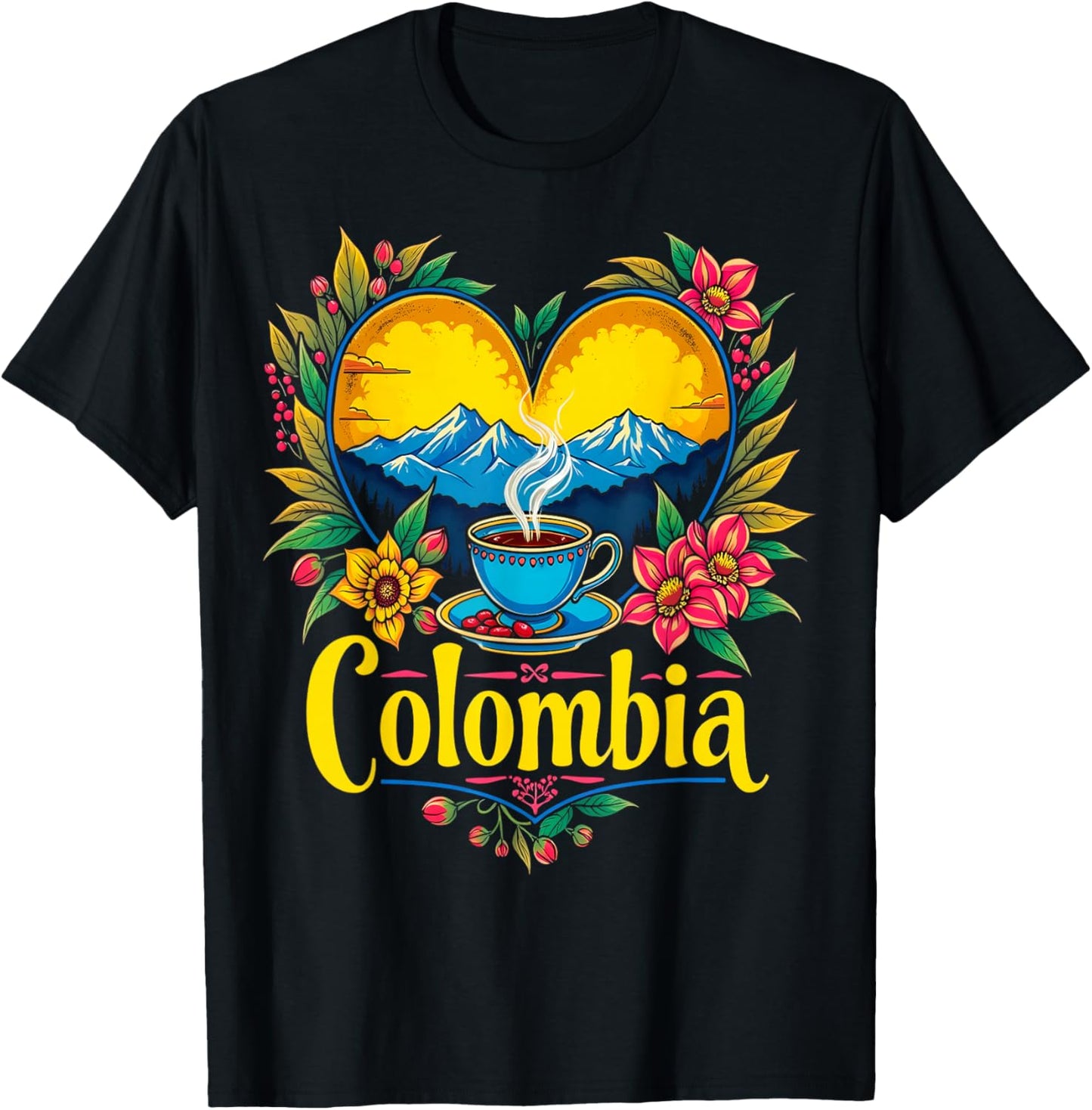 Colombia Coffee Mountains Heart T-Shirt - T-Shirt | Black