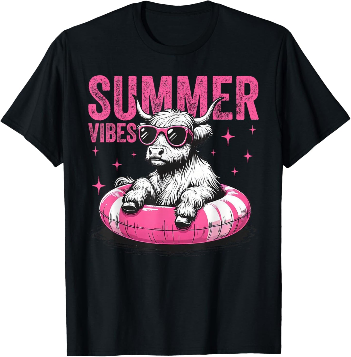 Summer Vibes Funny Highland Cow Pool Float Beach (2 Sided) T-Shirt - T-Shirt | Black