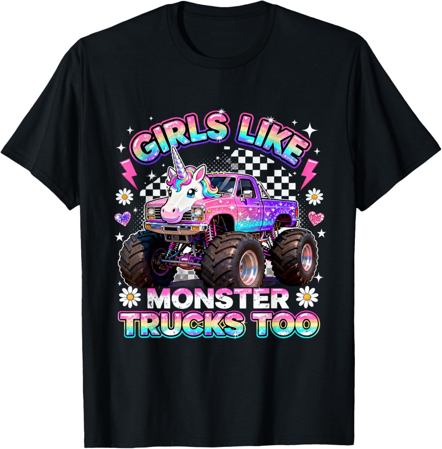 Girls Like Monster Trucks Too Cute Unicorn Truck Design T-Shirt - T-Shirt | Black