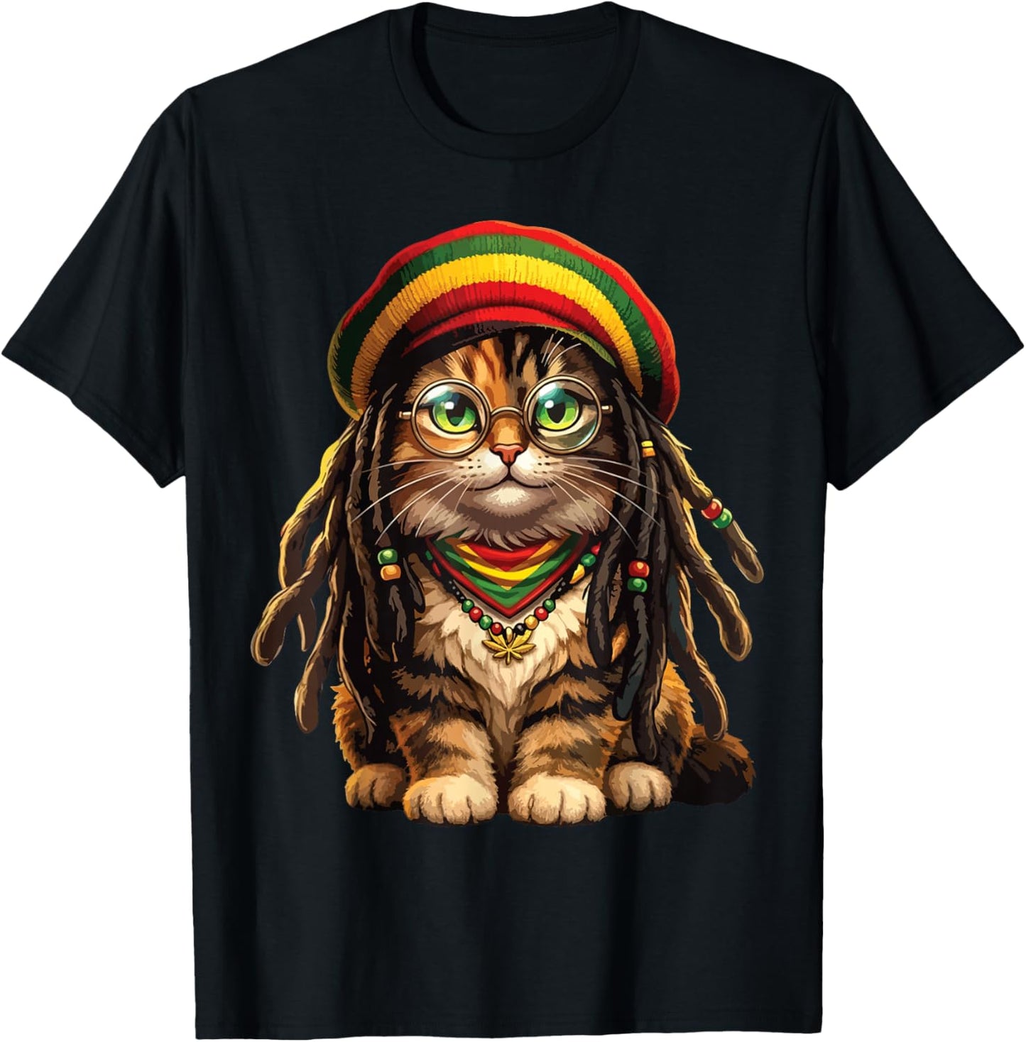 Jamaican Cat Reggae Rasta Cat Rastafari Jamaica Flag T-Shirt - T-Shirt | Black