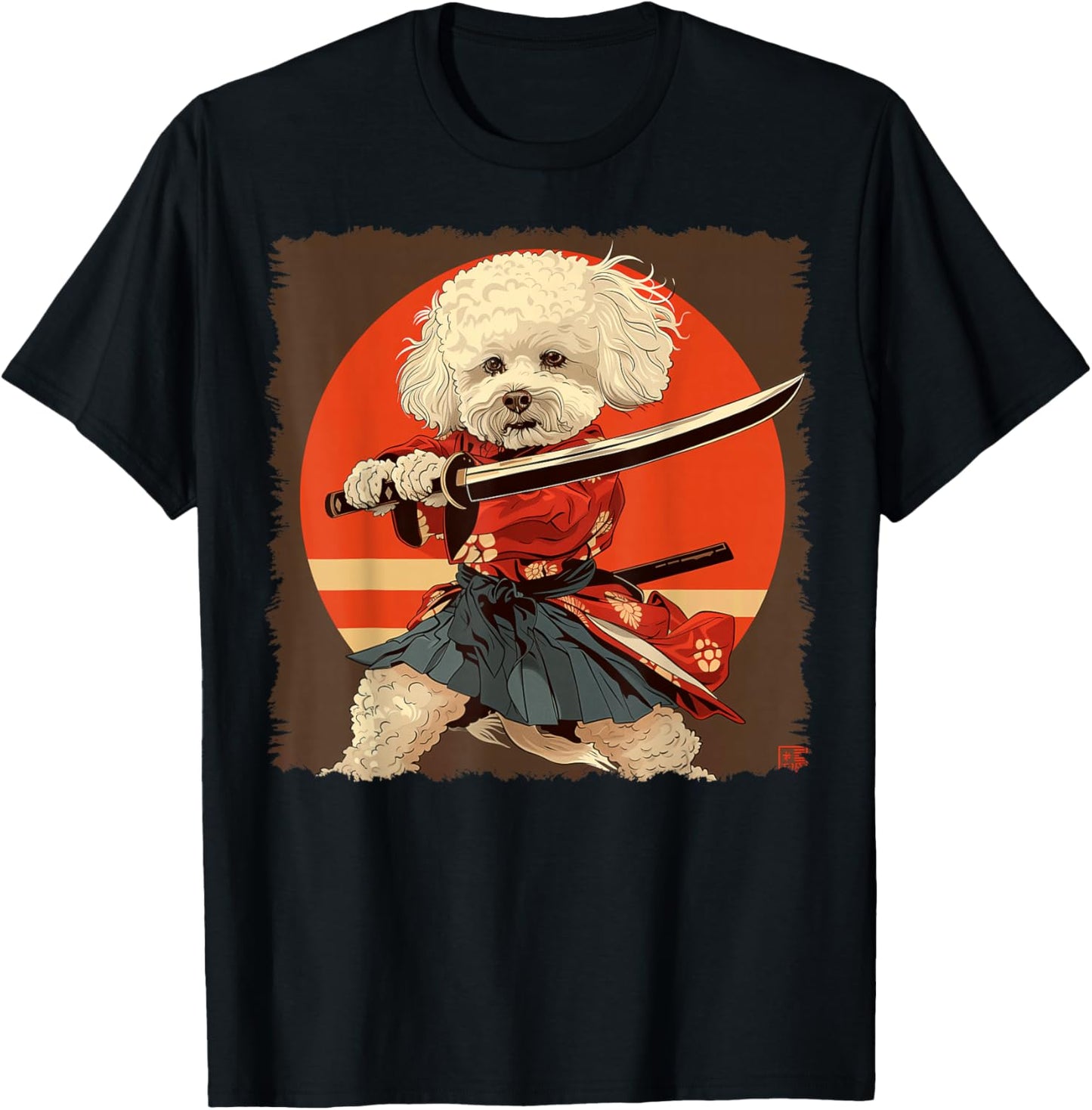 Bichon Frise Dog Japanese Art Samurai Ukiyo-e Vintage T-Shirt - T-Shirt | Black