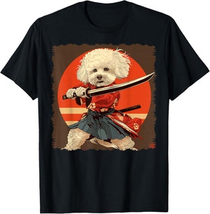Bichon Frise Dog Japanese Art Samurai Ukiyo-e Vintage T-Shirt - T-Shirt | Black