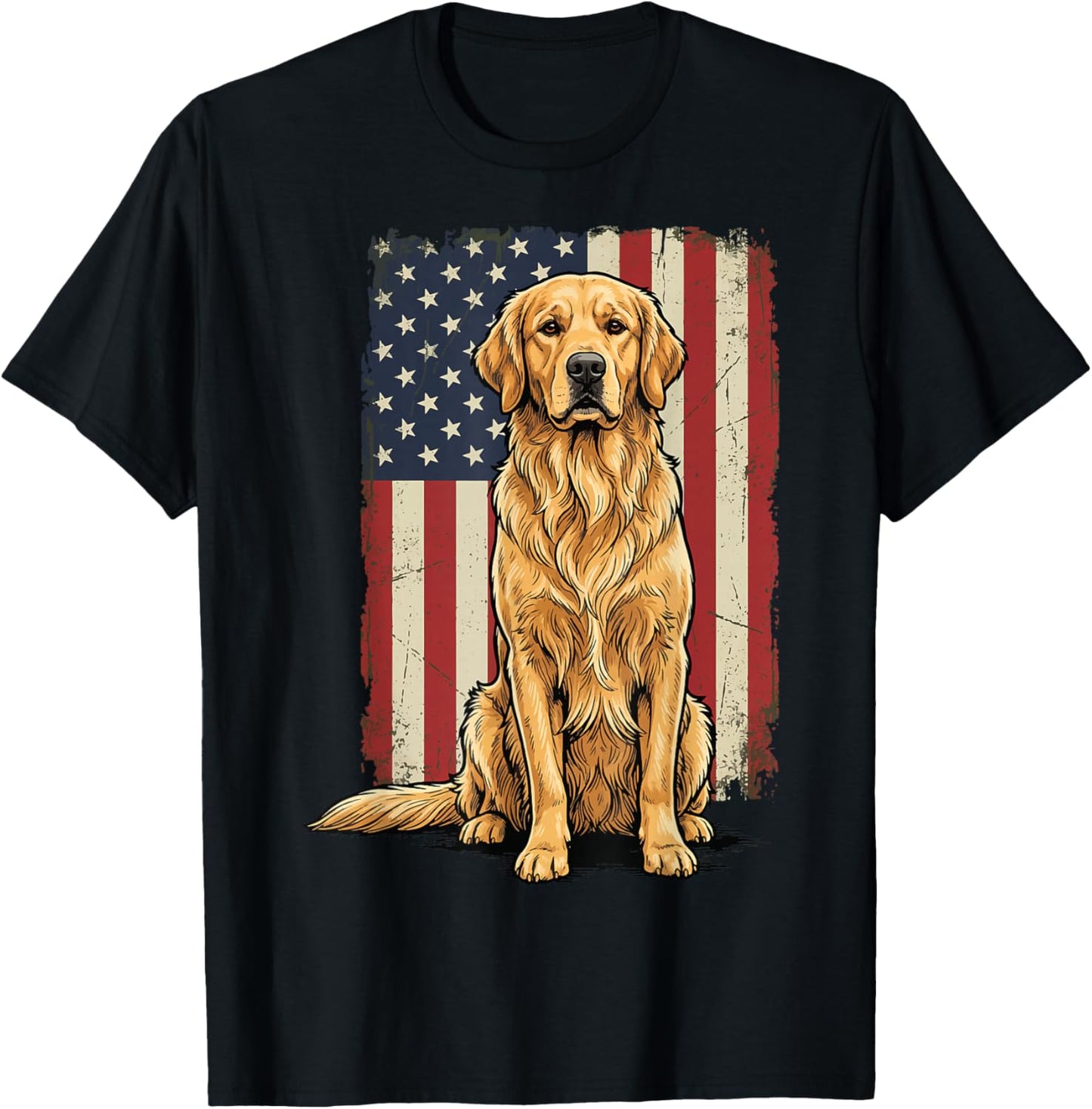 Golden Retriever USA Flag T-Shirt - T-Shirt | Black