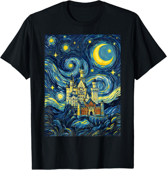 Château de Neuschwanstein Nuit étoilée Histoire de l'art Cadeau T-Shirt - T-Shirt | Black