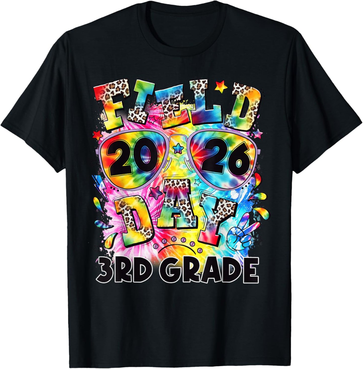 Field Day 2026 Third 3rd Grade Tie Dye Leopard School T-Shirt - T-Shirt | Black