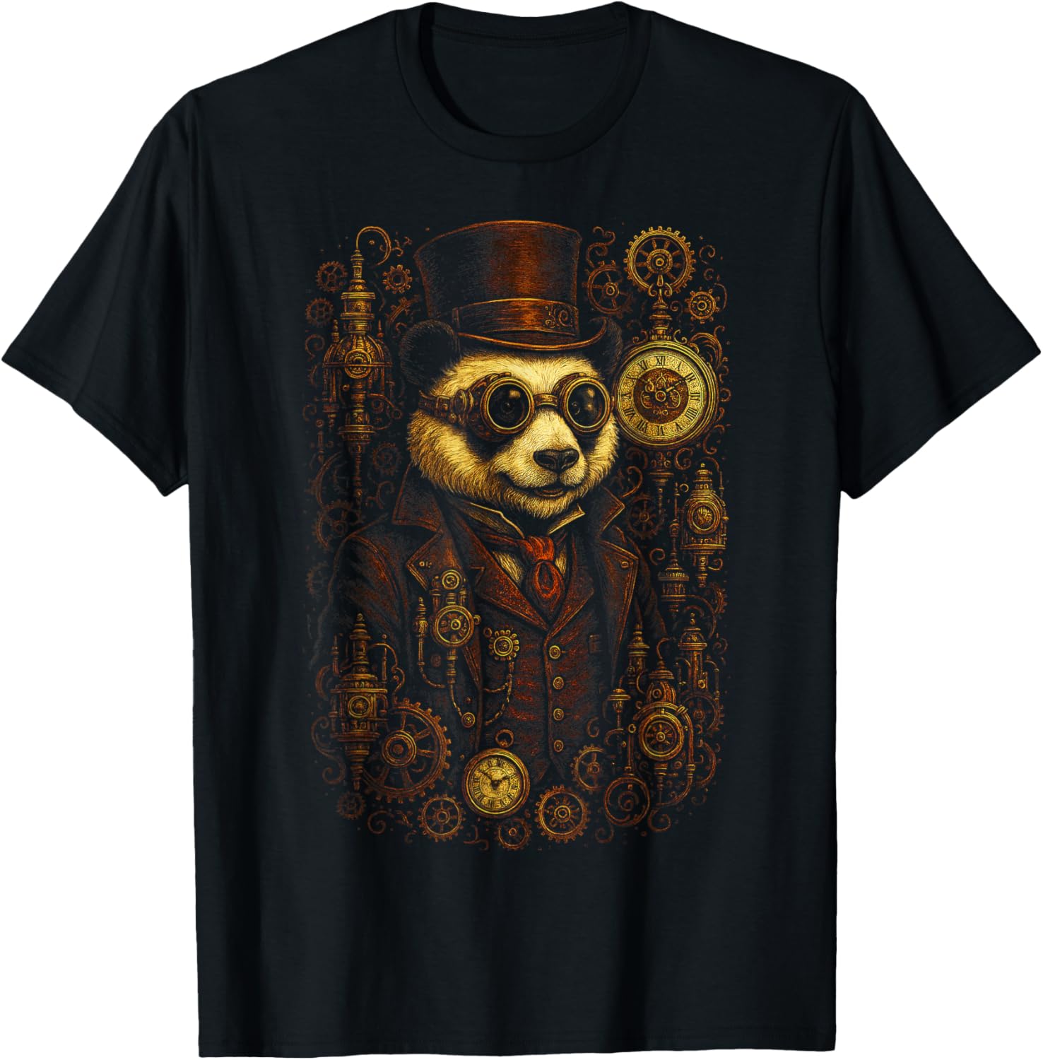 Steampunk Panda - Vintage Clockwork Retro T-Shirt - T-Shirt | Black