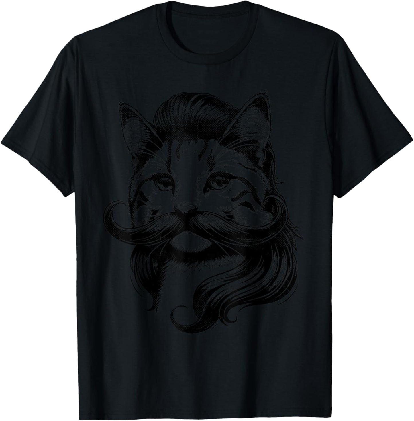 Funny Cat Face with Mullet and Mustache T-Shirt - T-Shirt | Black