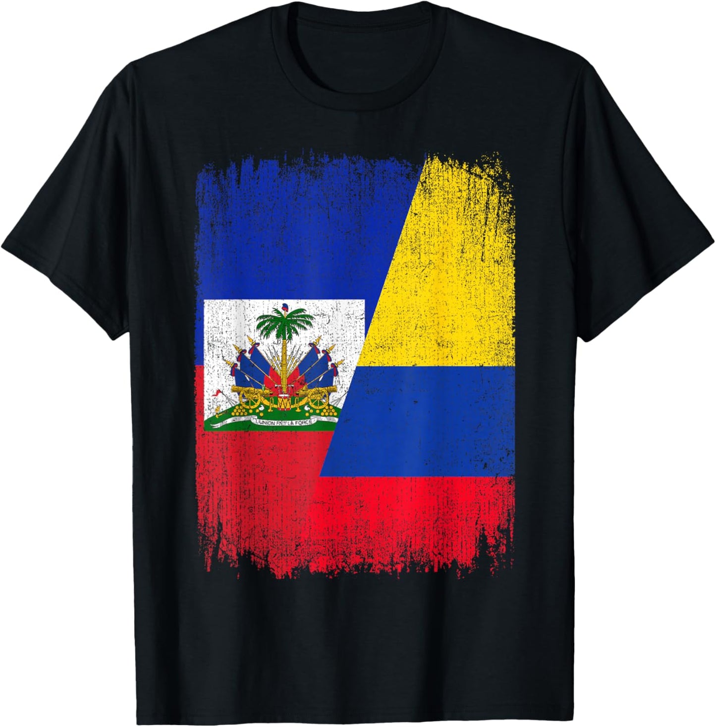 Half Haiti Colombia Flag Haitian Colombian Pride Roots T-Shirt - T-Shirt | Black