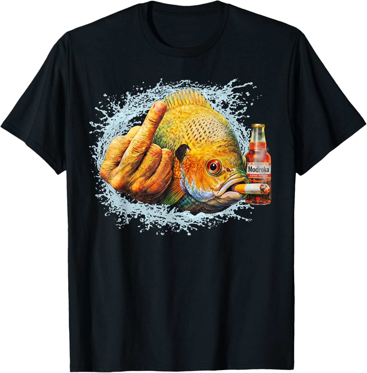 Smoking Bluegill Middle Finger Meme Funny Meme Gen Z T-Shirt - T-Shirt | Black