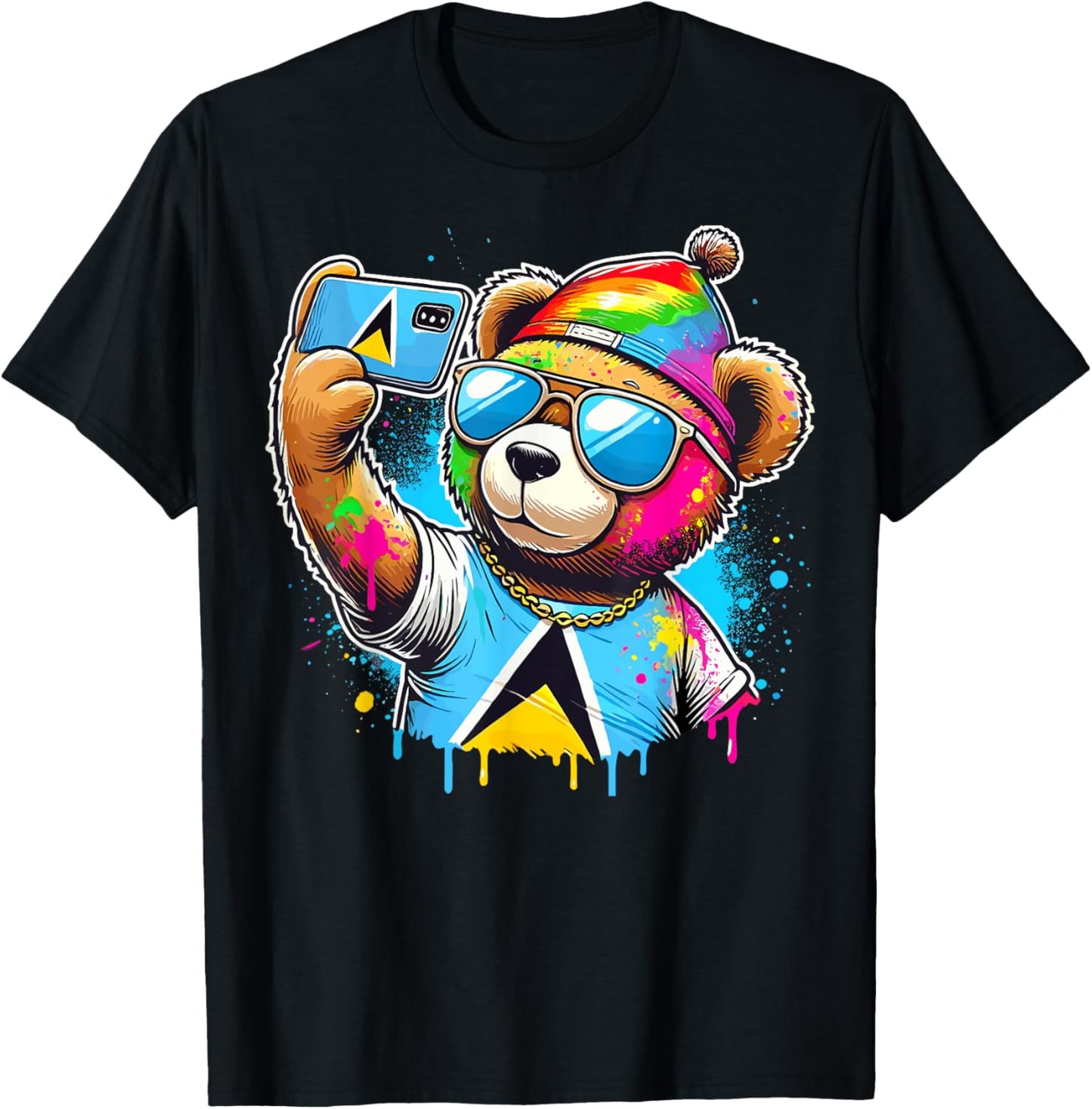 Funny St. Lucia Carnival Bear, Paint And Powder Fete,Jouvert T-Shirt - T-Shirt | Black