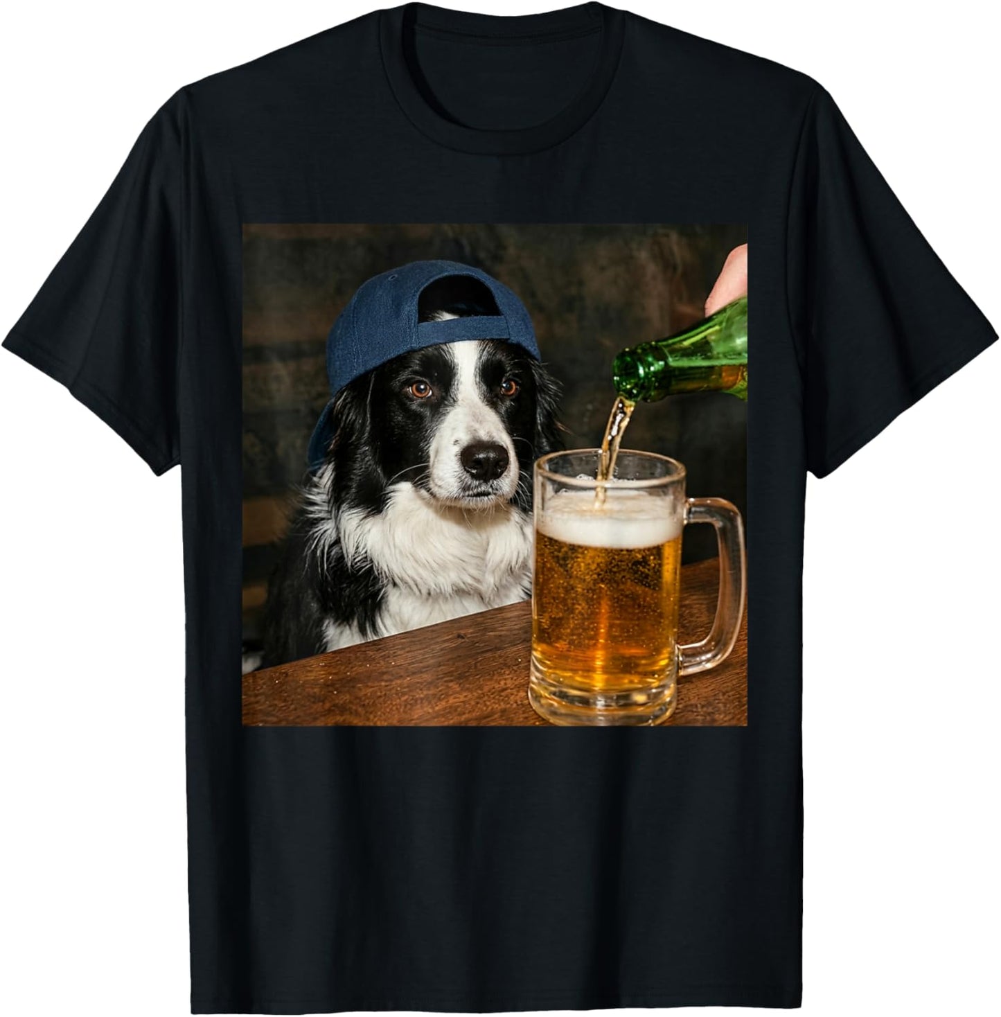 Border Collie Drinking Beer Funny Dog Meme T-Shirt - T-Shirt | Black