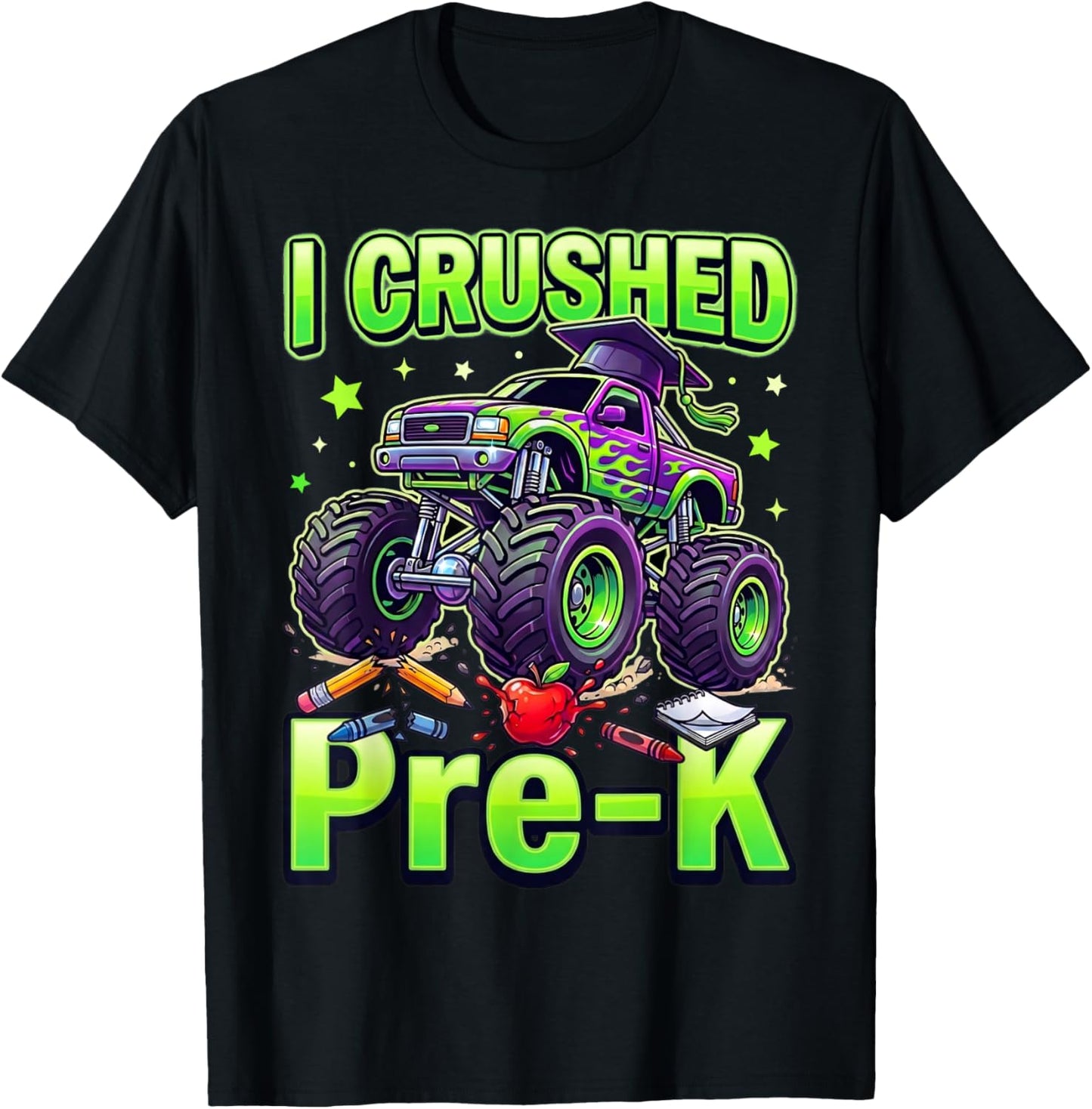 Graduation Pre-K Monster Truck Boys I Crushed Preschool Grad T-Shirt - T-Shirt | Black