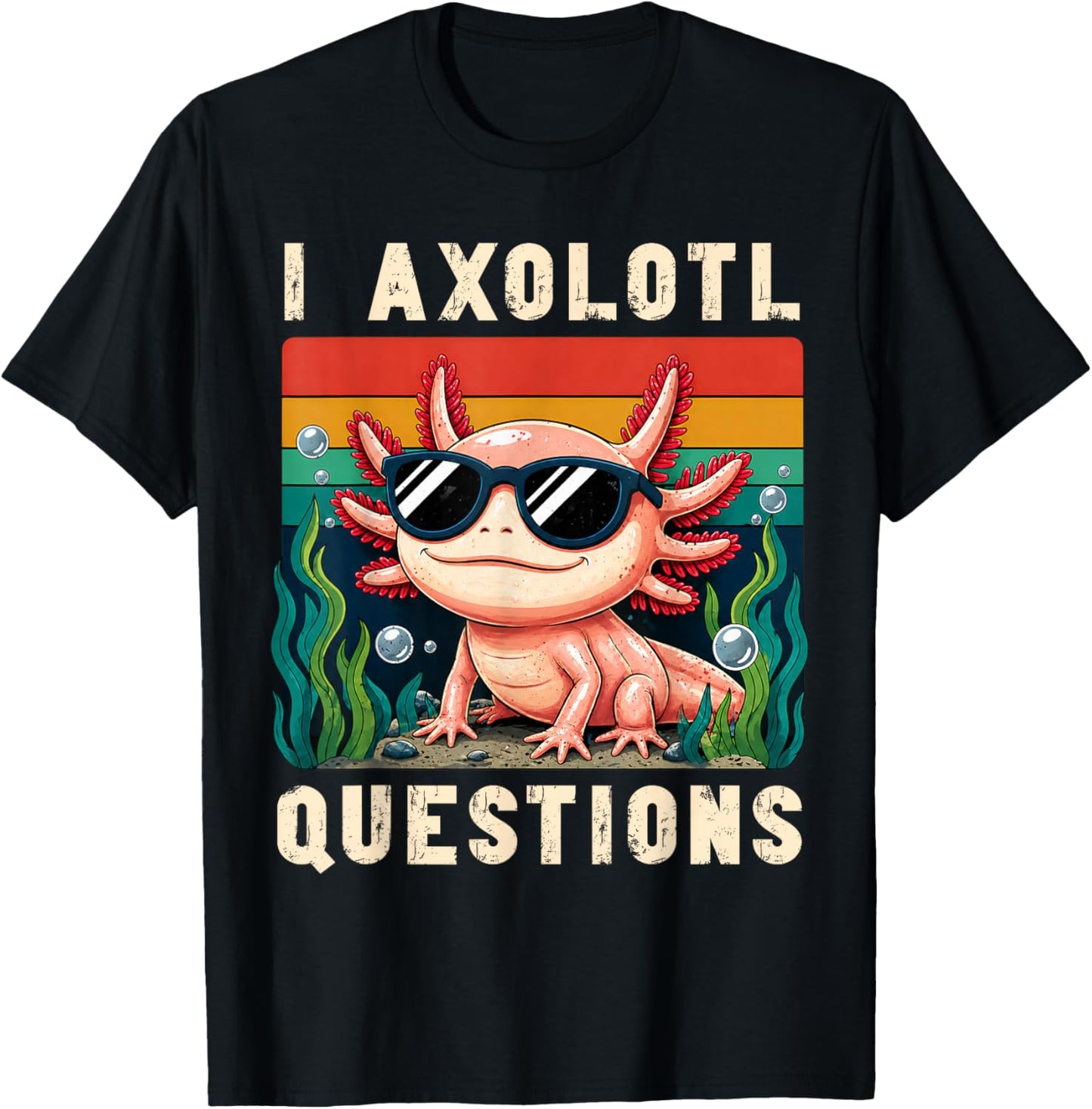 I Axolotl Questions Adults Youth Kids Retro Axolotl T-Shirt - T-Shirt | Black