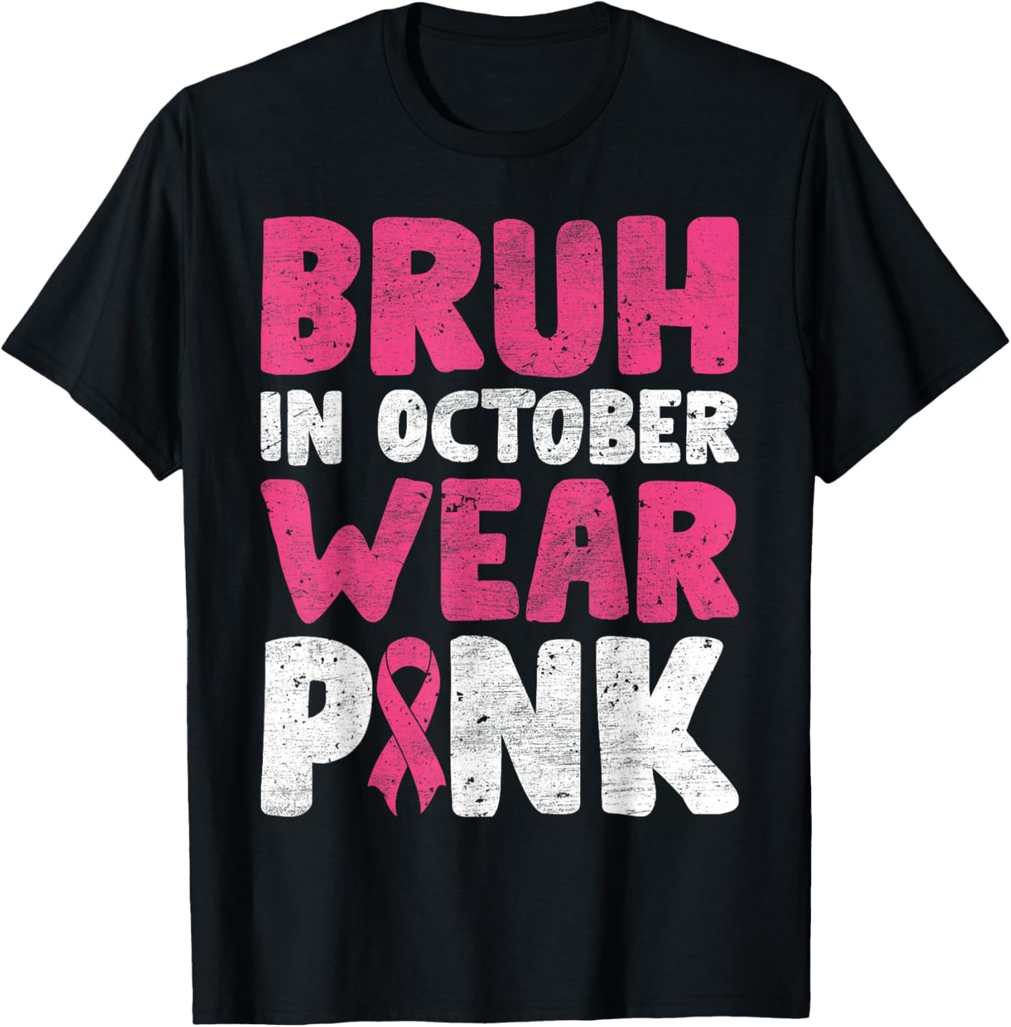 Breast Cancer Shirts for Kids Boys Bruh In October Wear Pink T-Shirt - T-Shirt | Black
