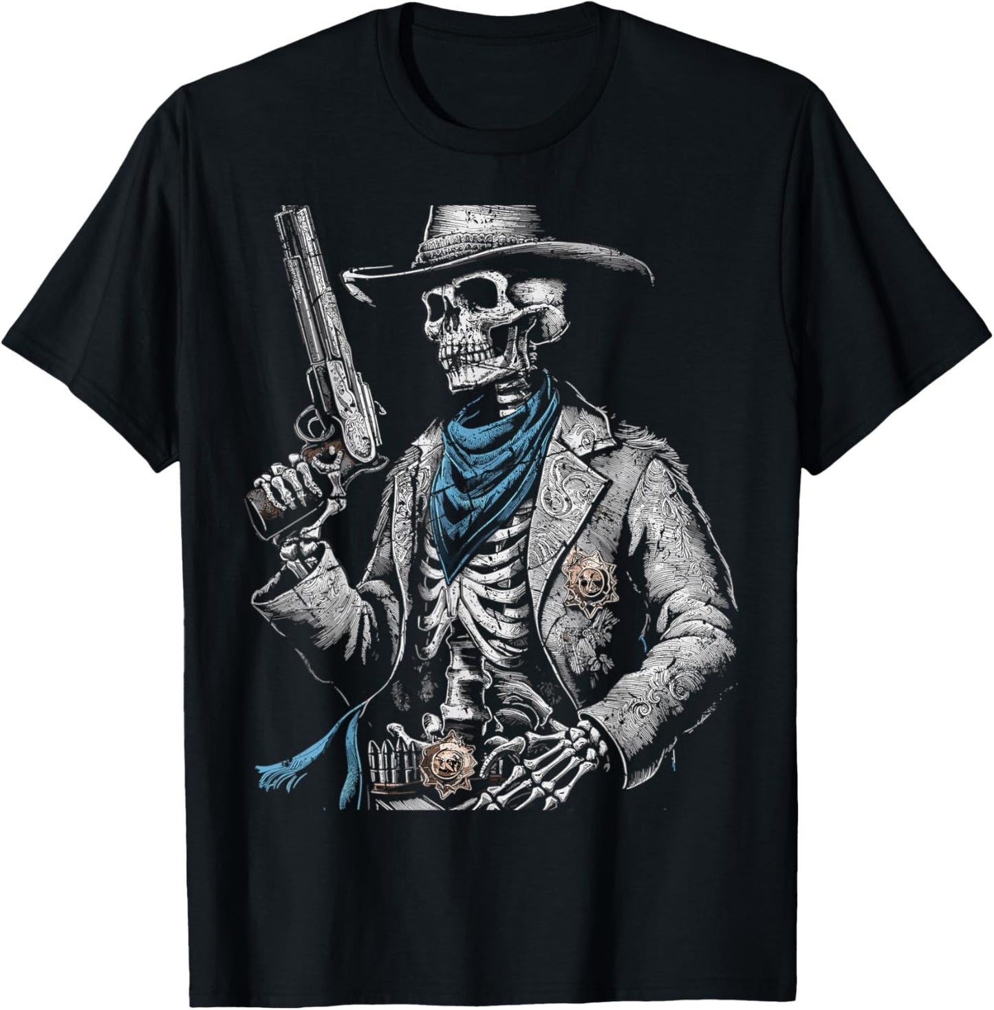 Outlaw Wild West Skeleton Cowboy Gunslinger T-Shirt - T-Shirt | Black