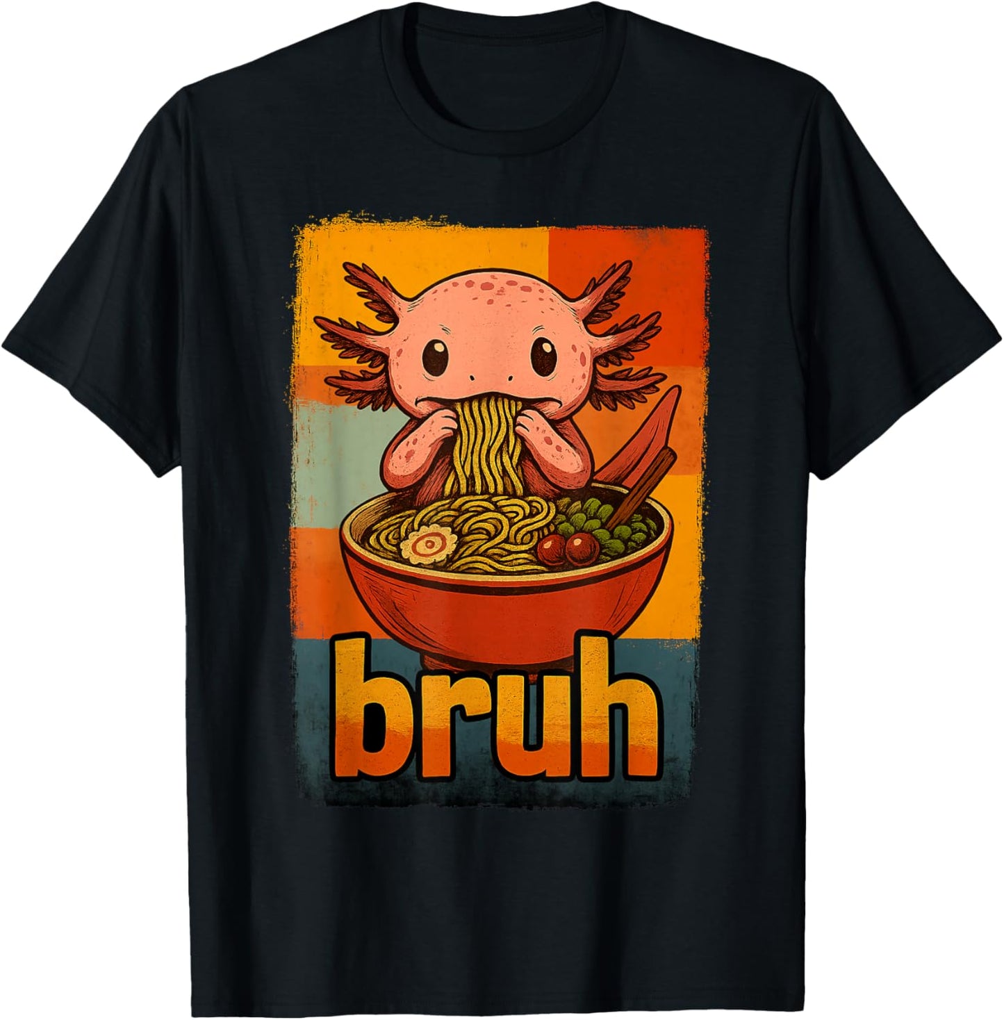 Axolotl Eating Japanese Ramen Noodles Gifts Men Women Kid T-Shirt - T-Shirt | Black