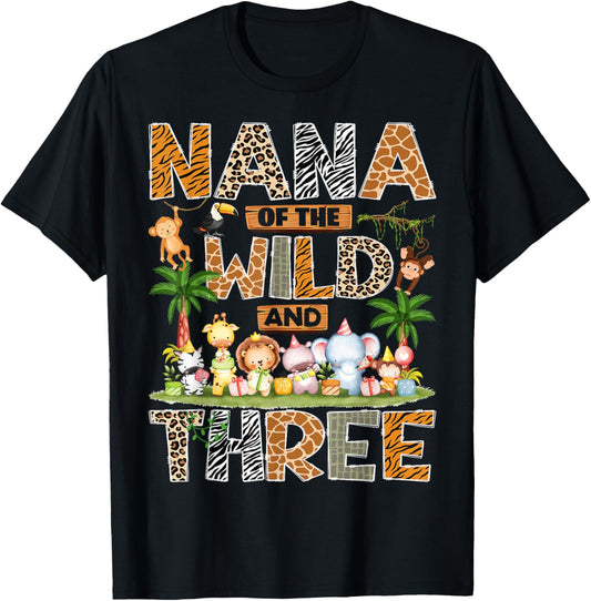 Nana of The Wild & Three 3rd Birthday Boy Safari Jungle T-Shirt - T-Shirt | Black