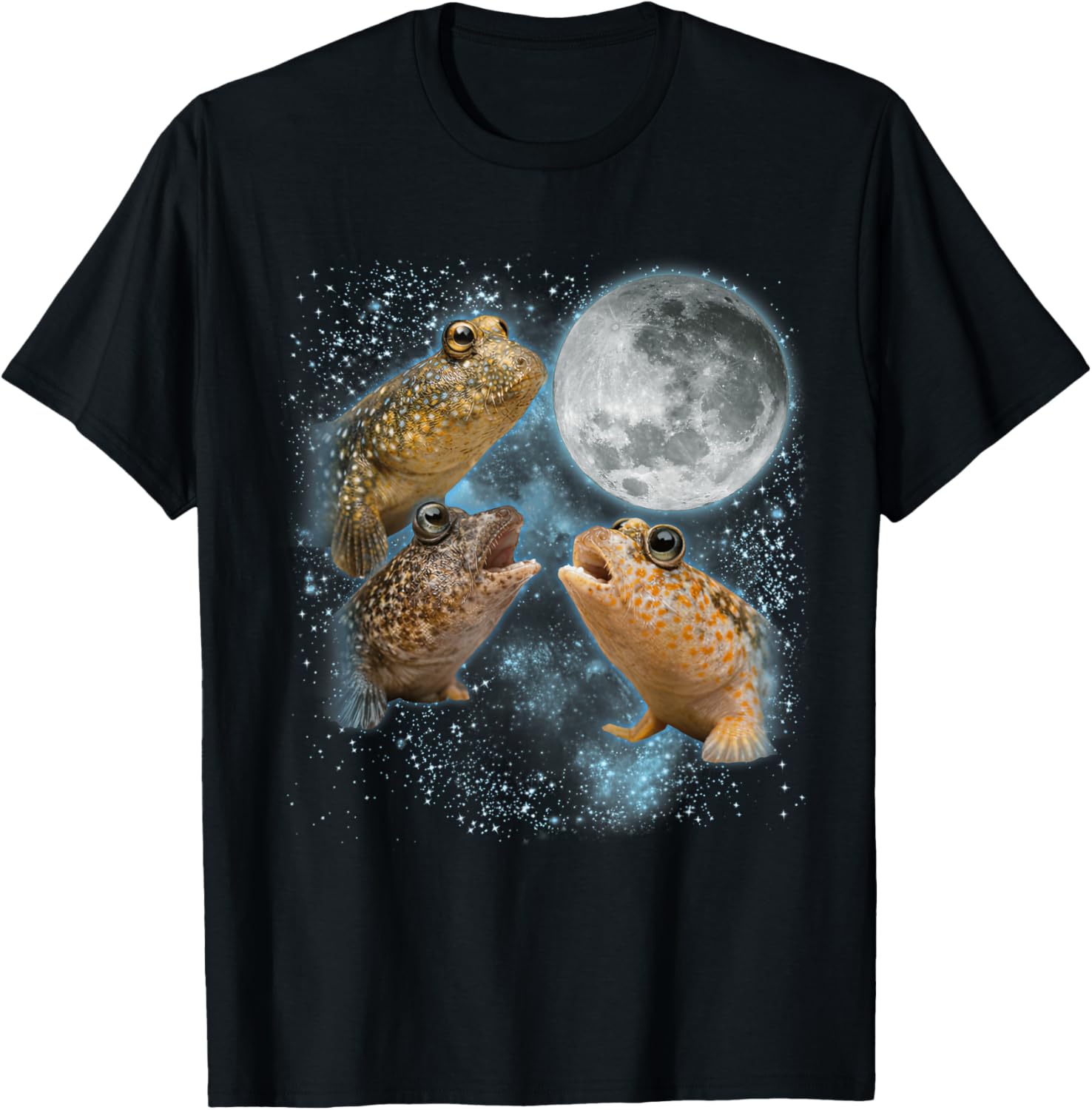 Mudskipper Lover Galaxy Moon Three Mudskippers Oxudercinae T-Shirt - T-Shirt | Black
