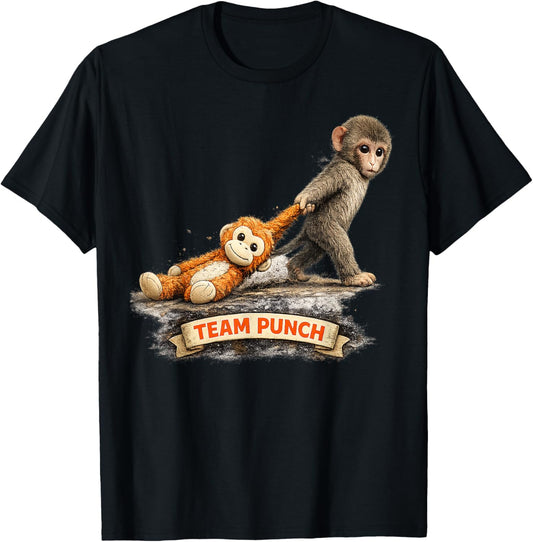 Cute Baby Monkey Punch Viral Zoo Japan Design T-Shirt - T-Shirt | Black