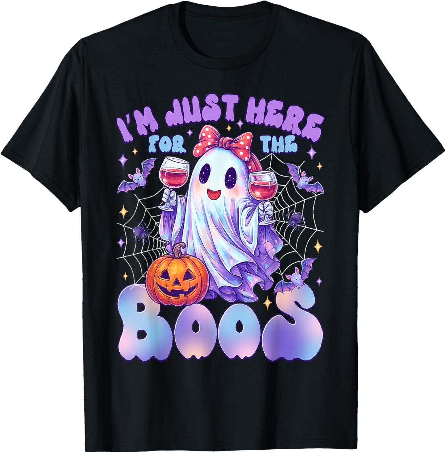 Funny I'm Just Here for The Boos Cute Halloween Ghost Women T-Shirt - T-Shirt | Black