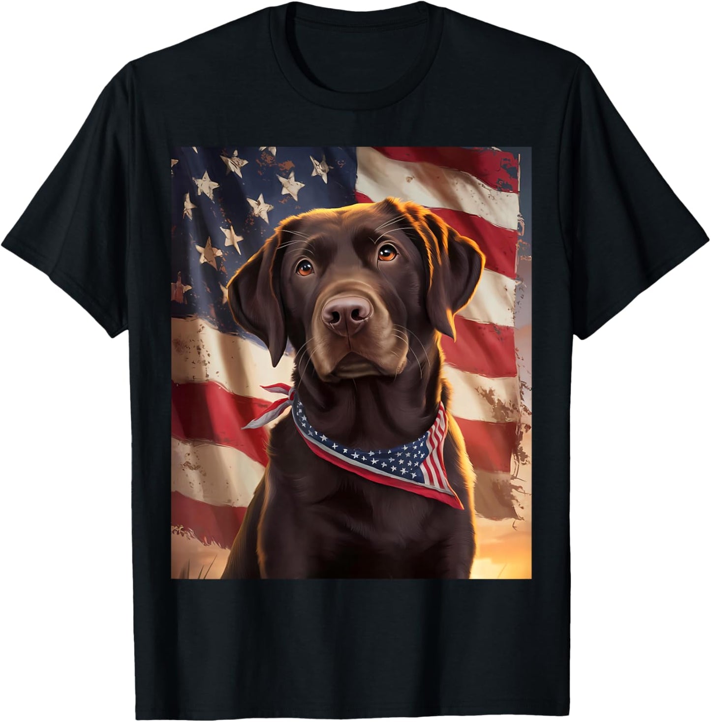 American Flag 4th of July Dog American Chocolate Labrador T-Shirt - T-Shirt | Black