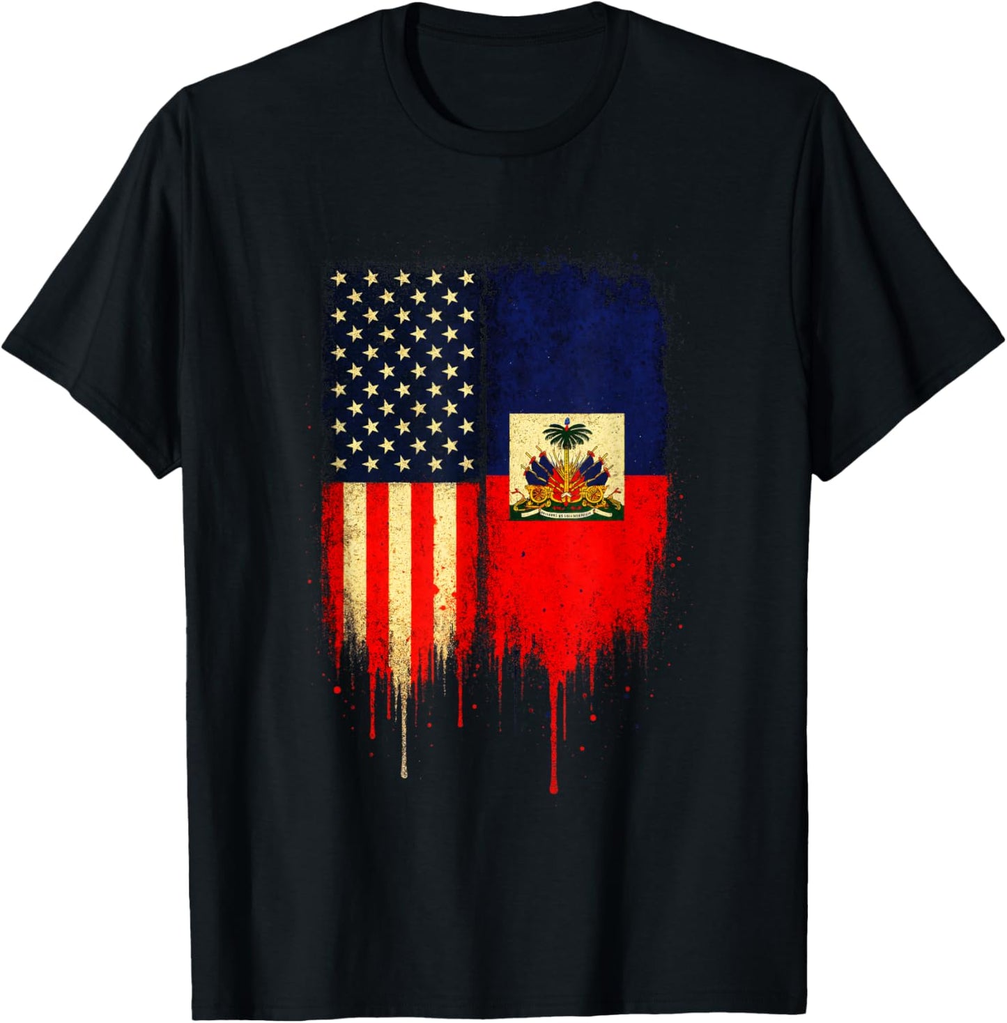 Haitian American Flag - Roots Half Haiti T-Shirt - T-Shirt | Black