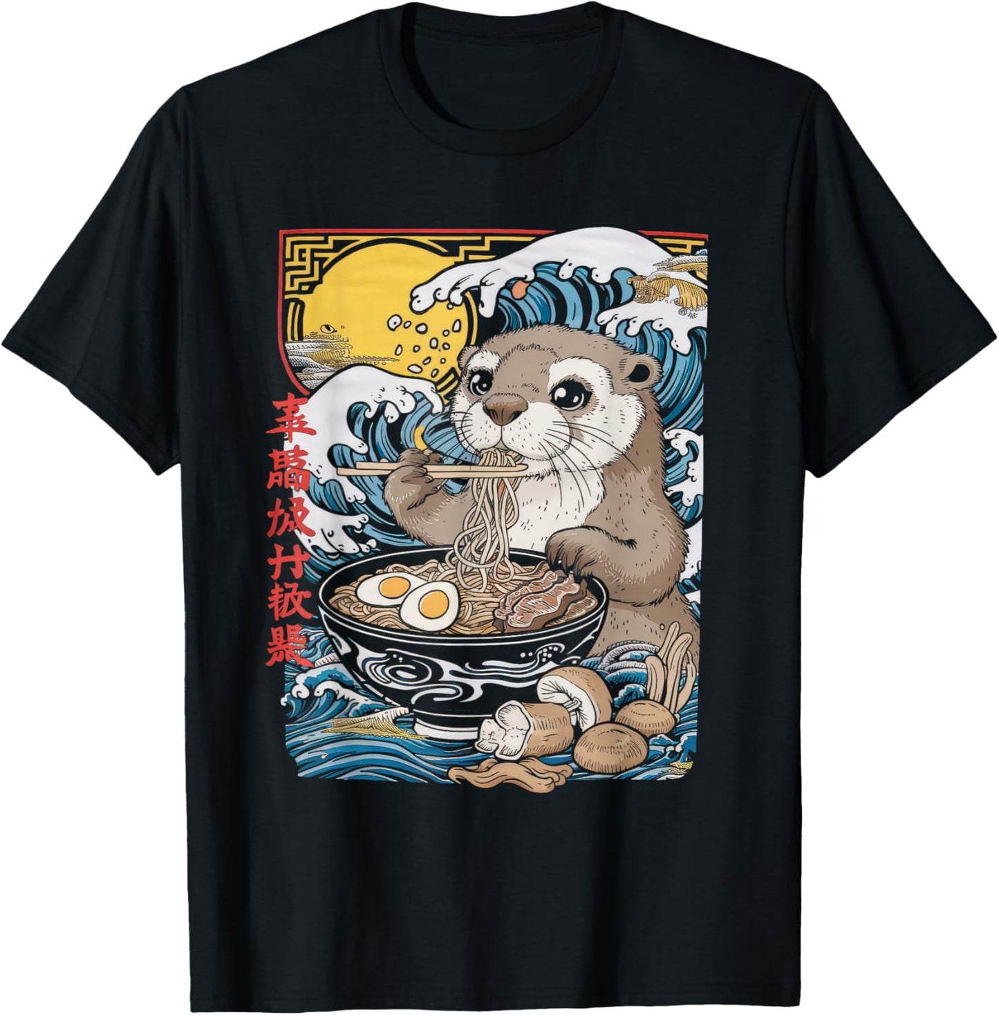 Otter Ramen Kawaii Manga Anime Noodles Y2k Japanese T-Shirt - T-Shirt | Black