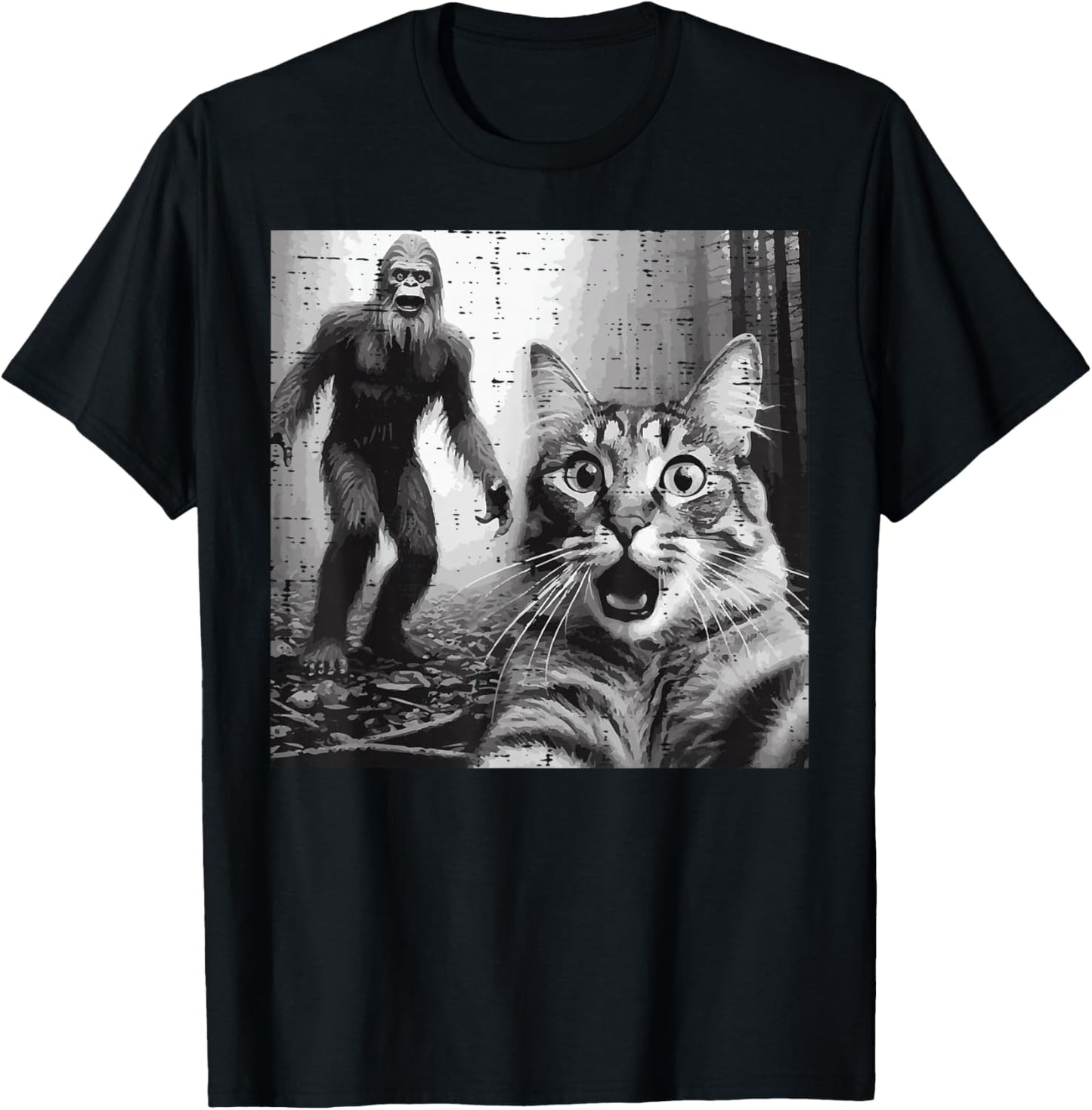 Bigfoot Sasquatch Cat Selfie Funny Saying Men Women Kids T-Shirt - T-Shirt | Black