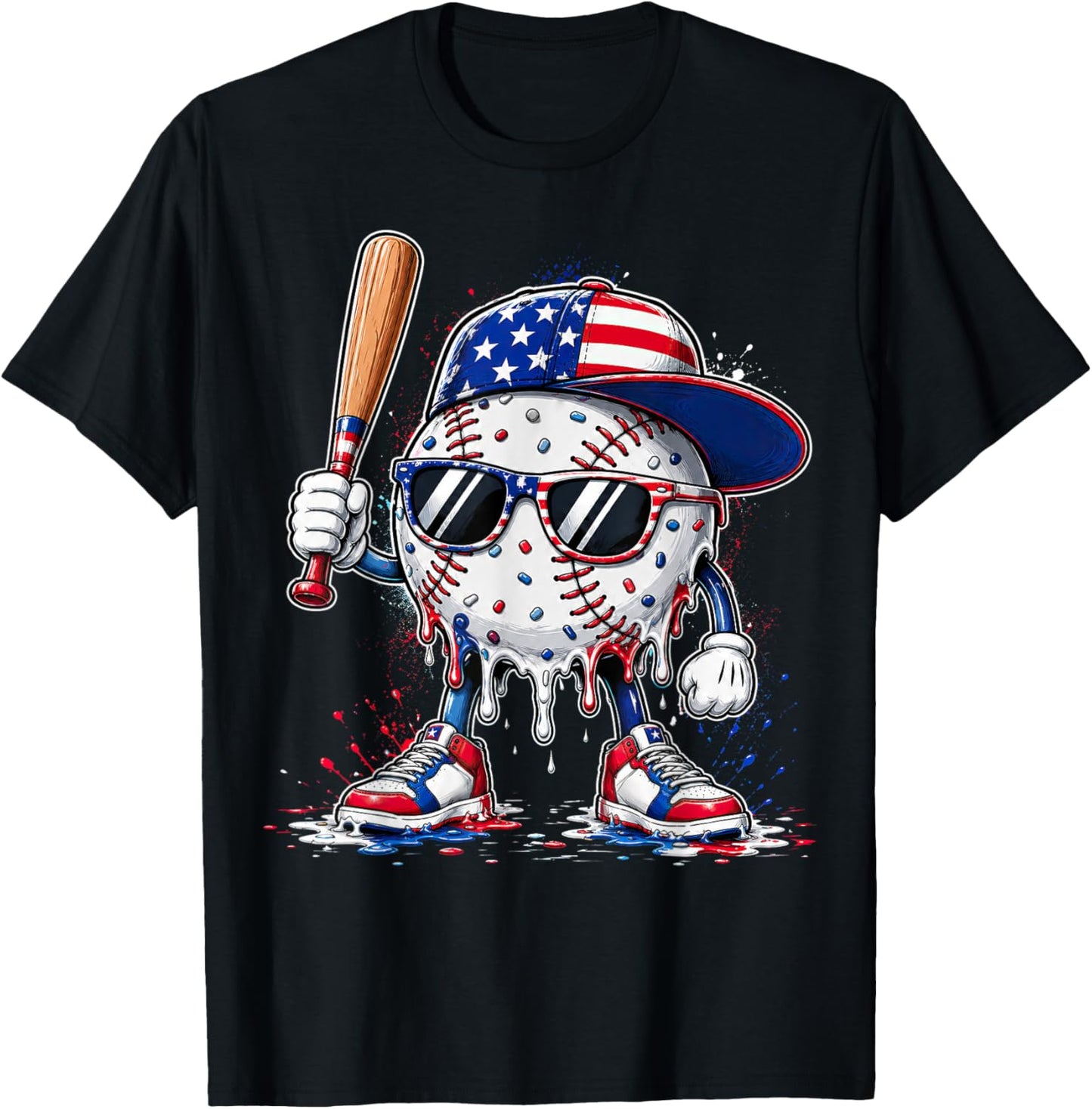 Drip Ice Cream Baseball Shirts Kids Boys Girls 4th of July T-Shirt - T-Shirt | Black