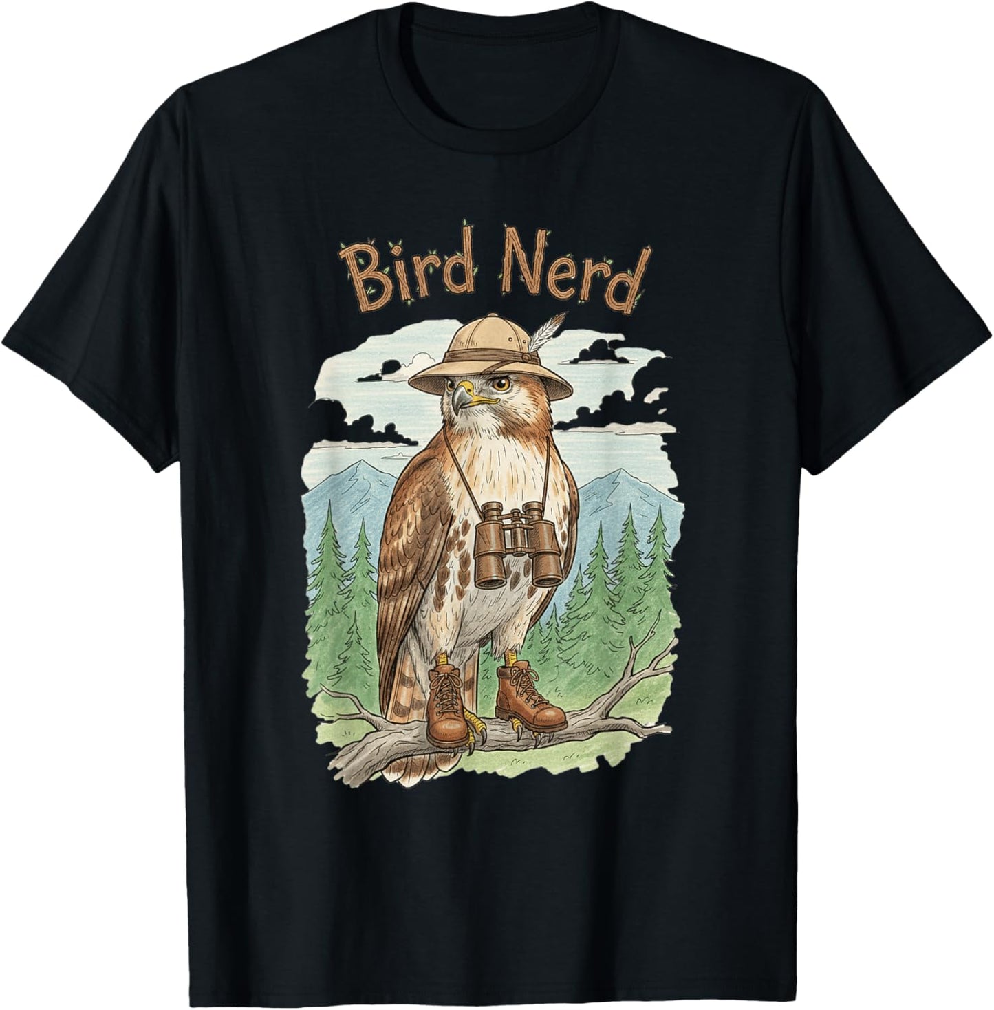 Bird Nerd Red Tailed Hawk Bird Watching Birding Birders T-Shirt - T-Shirt | Black
