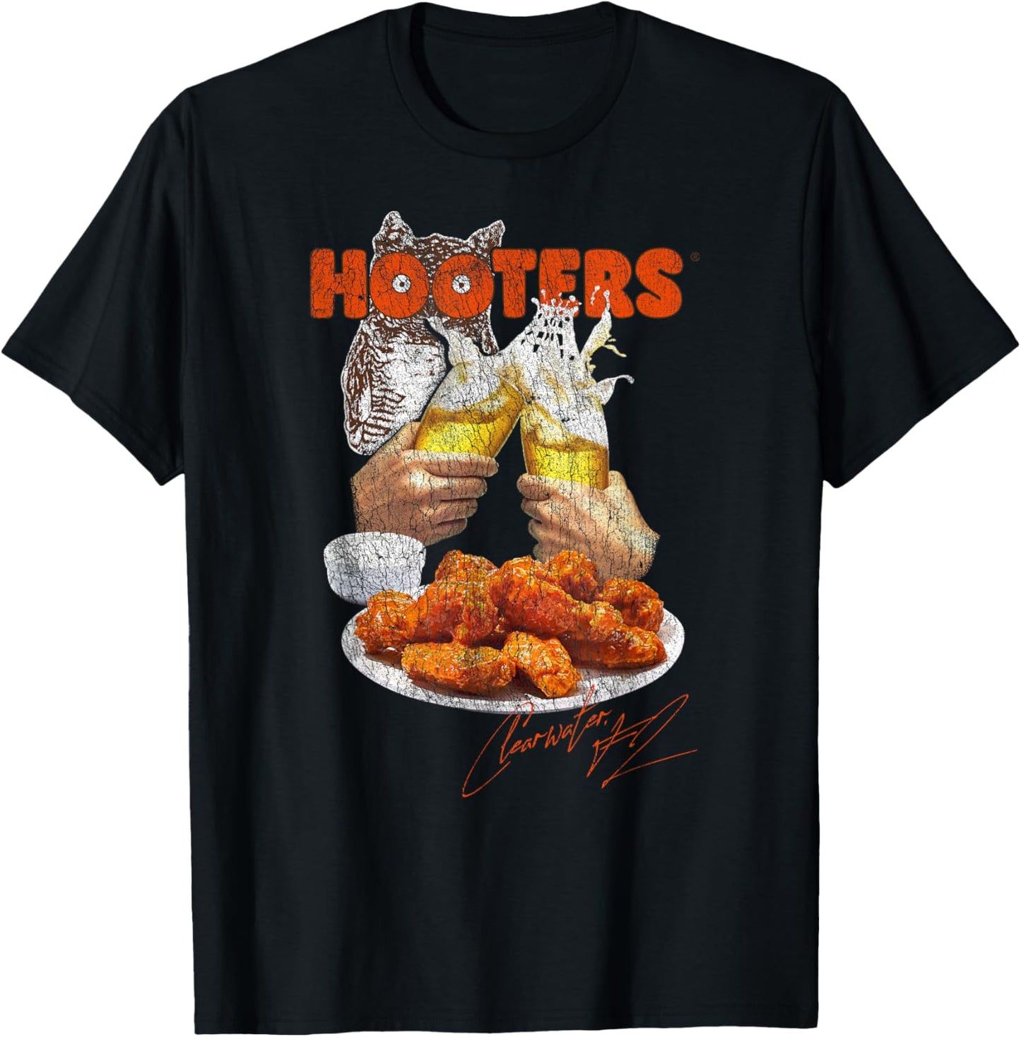 Hooters Cheers to Hot Wings Vintage Photo Restaurant T-Shirt - T-Shirt | Black