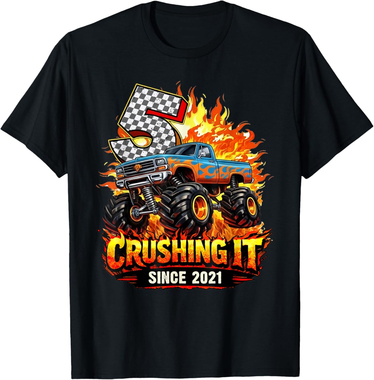 Birthday 5th Monster Truck 5 Year Old Since 2021 Boys Kids T-Shirt - T-Shirt | Black