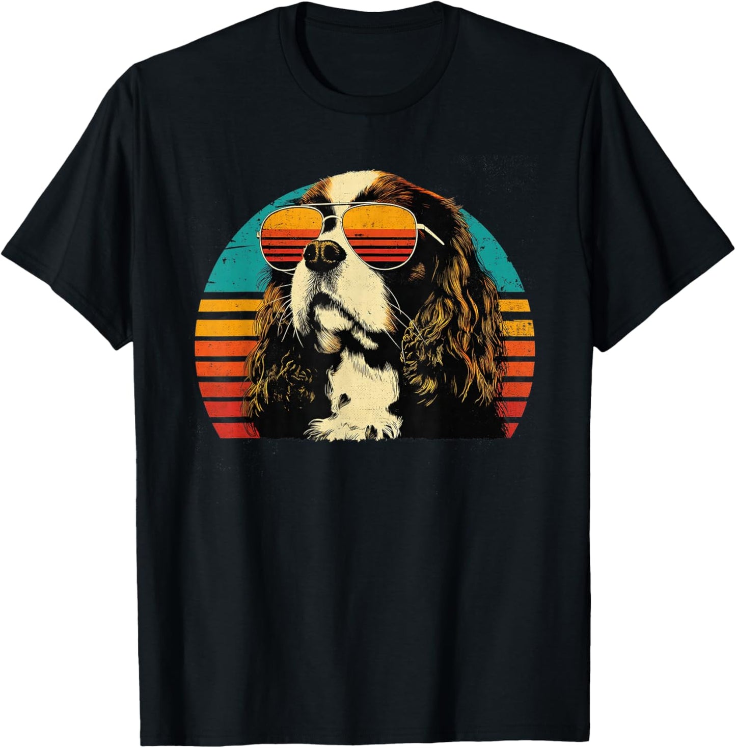 Cavalier King Charles Spaniel Dad Sunset Retro Dog Lover pour Hommes T-Shirt - T-Shirt | Black