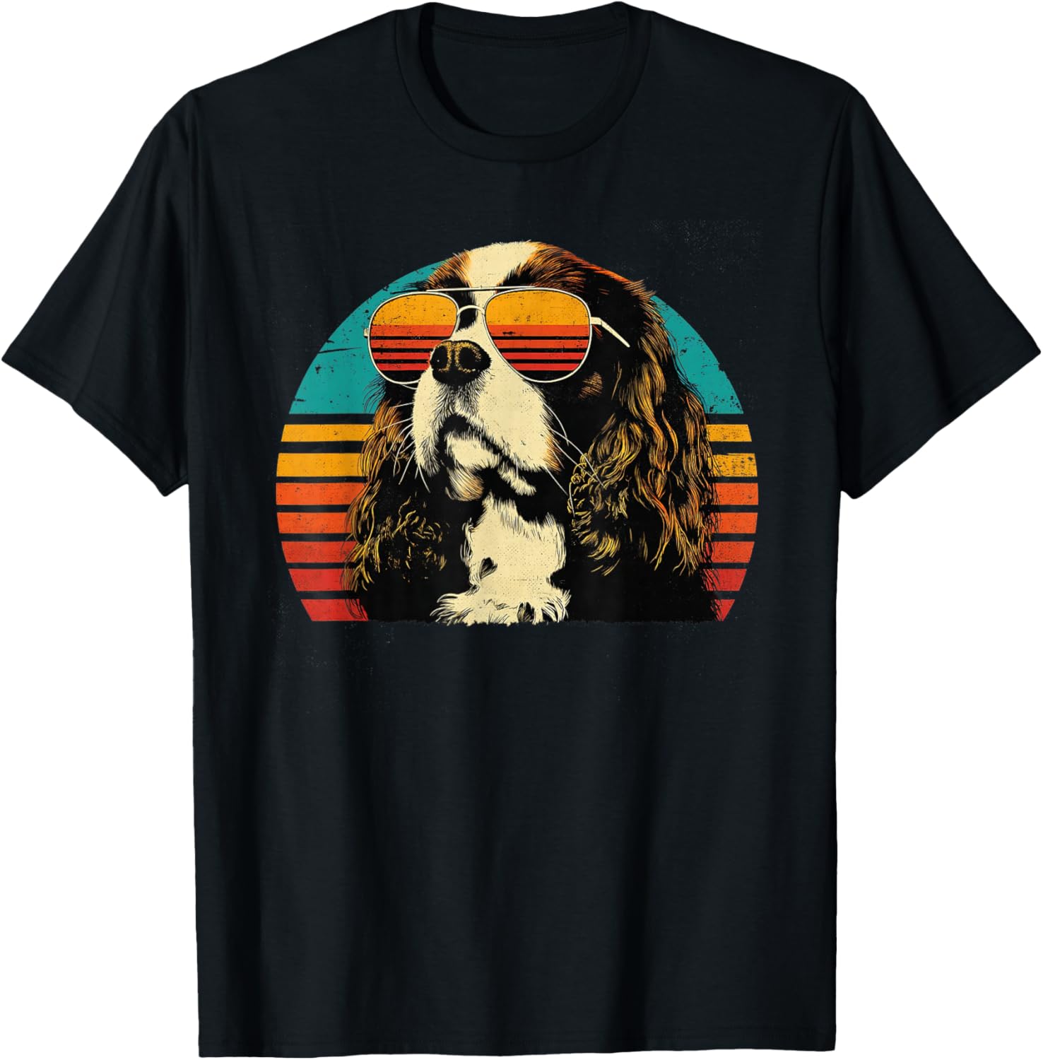 Cavalier King Charles Spaniel Dad Sunset Retro Dog Lover pour Hommes T-Shirt - T-Shirt | Black