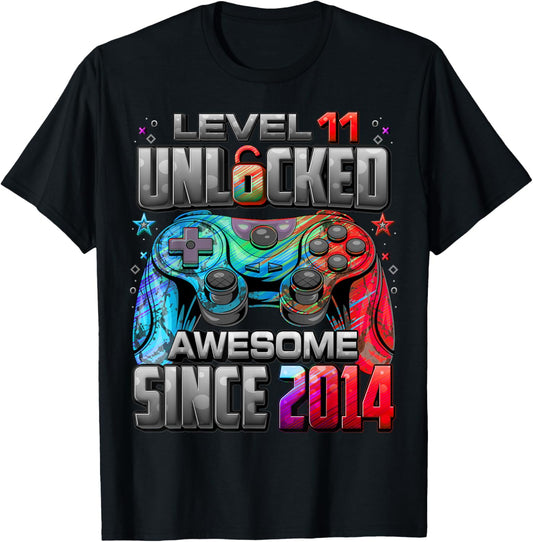 Level 11 Unlocked Awesome Since 2014 11th Birthday Gaming T-Shirt - T-Shirt | Black