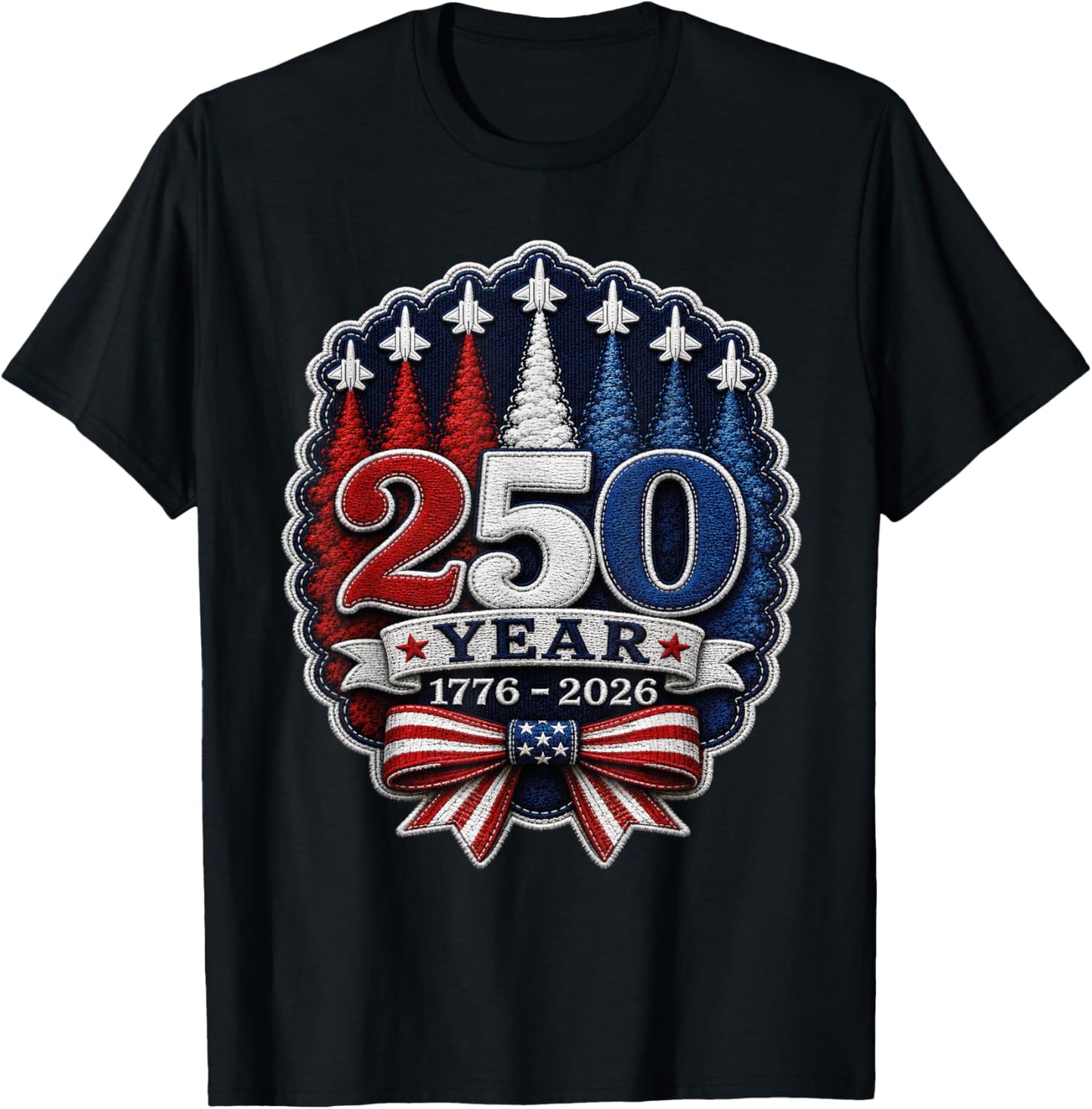250th Anniversary USA Patriotic 250 Years USA Chenille Patch T-Shirt - T-Shirt | Black
