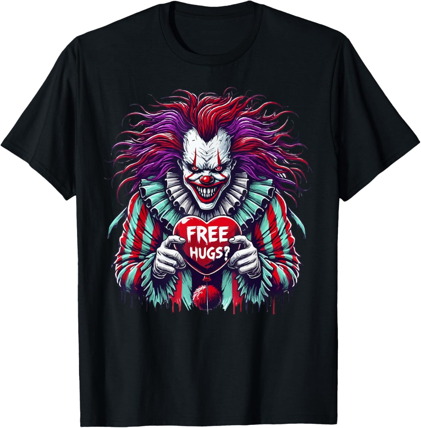 Free Hugs? Scary Horror Clown Lazy Halloween Costume T-Shirt - T-Shirt | Black