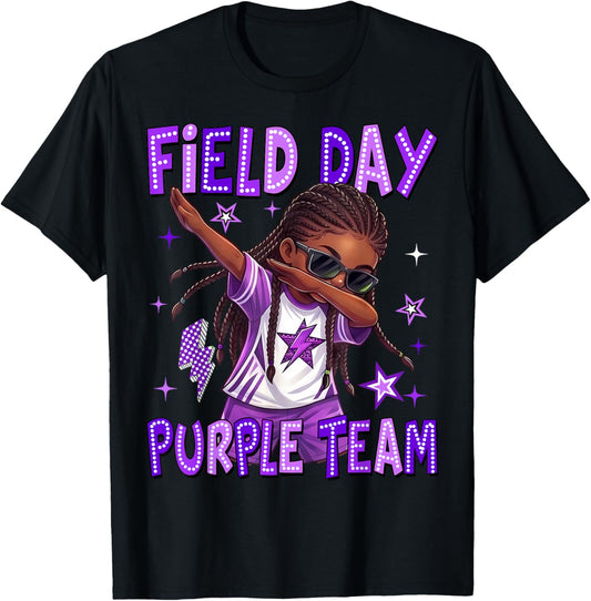 Field Day Purple Team Dab African Black Girl Game Field Trip T-Shirt - T-Shirt | Black