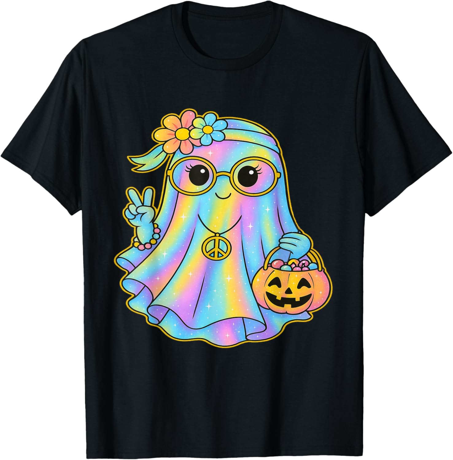 Girls Coquette Bow Ghost Pretty Pastel Hippie Halloween T-Shirt - T-Shirt | Black