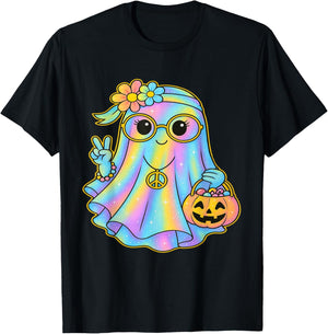 Girls Coquette Bow Ghost Pretty Pastel Hippie Halloween T-Shirt - T-Shirt | Black