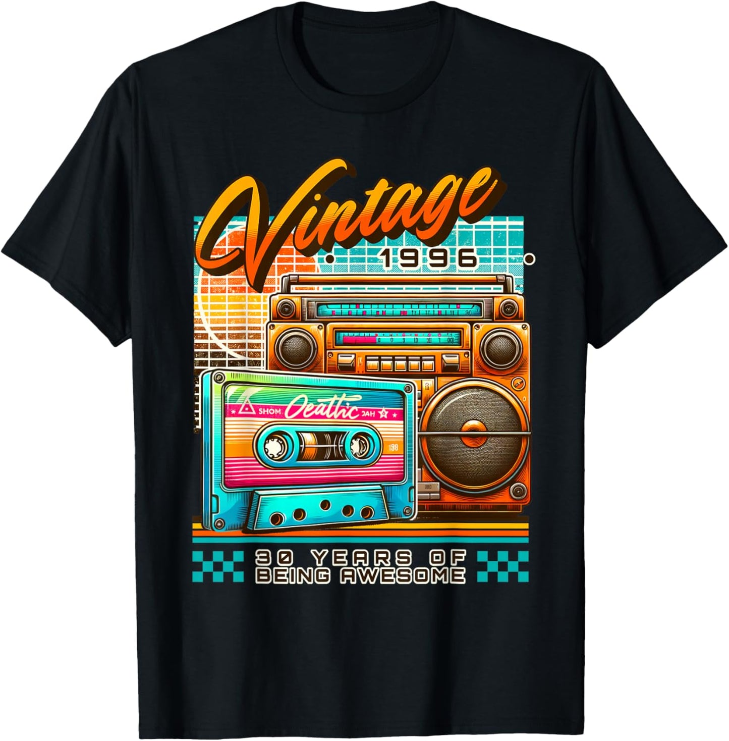 30th Birthday Vintage 1996 Retro 30 Years Old Being Awesome T-Shirt - T-Shirt | Black