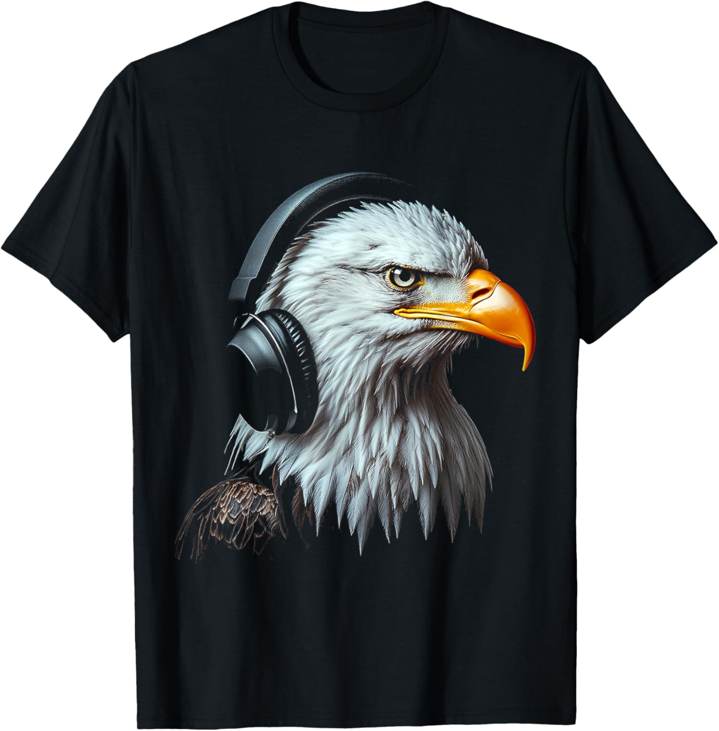 Eagle Bird Motif Animal Artwork Music Headphone Eagle T-Shirt - T-Shirt | Black