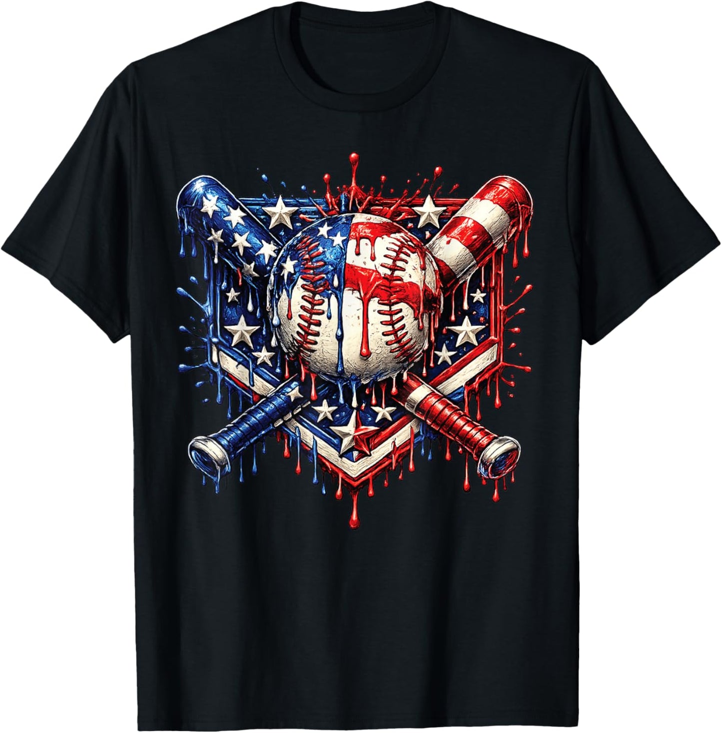 Baseball Drip Ice Cream American Flag Apparel Youth Boys Kid T-Shirt - T-Shirt | Black
