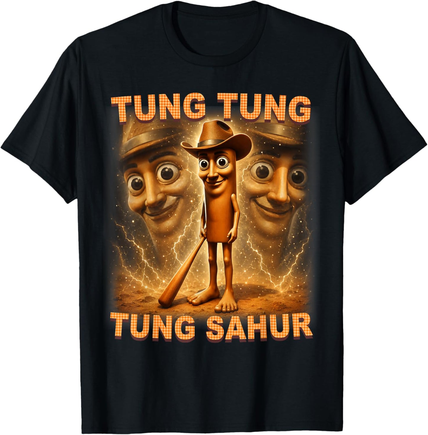 Tung Tung Tung Sahur Cowboy Funny Meme T-Shirt - T-Shirt | Black