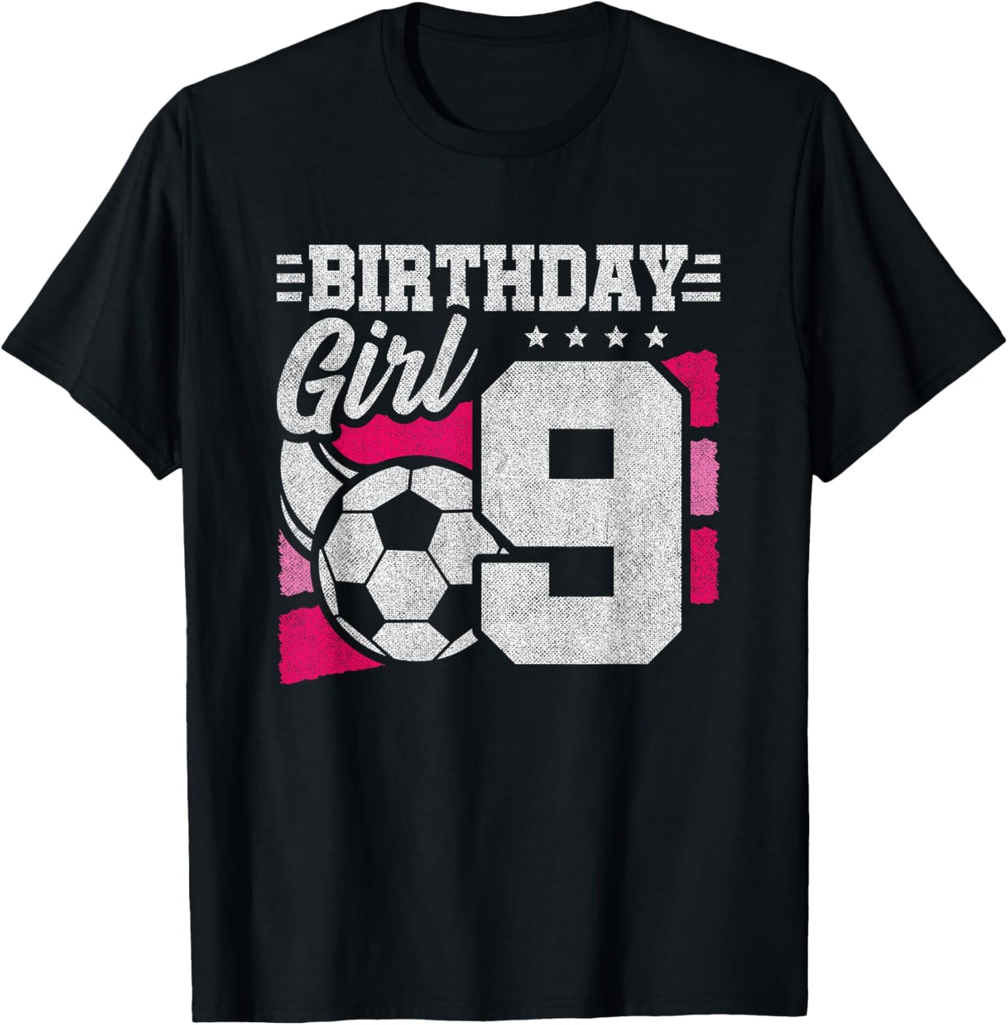 9 Year Old Soccer Birthday - Girls 9th Birthday Soccer T-Shirt - T-Shirt | Black